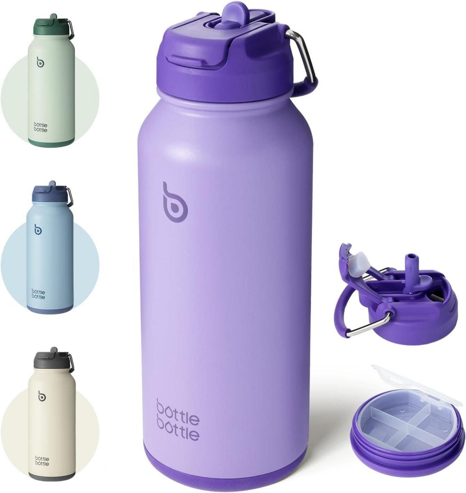 Thermobecher Edelstahl Trinkflasche 1L mit Strohhalm Sport Isolierflasche