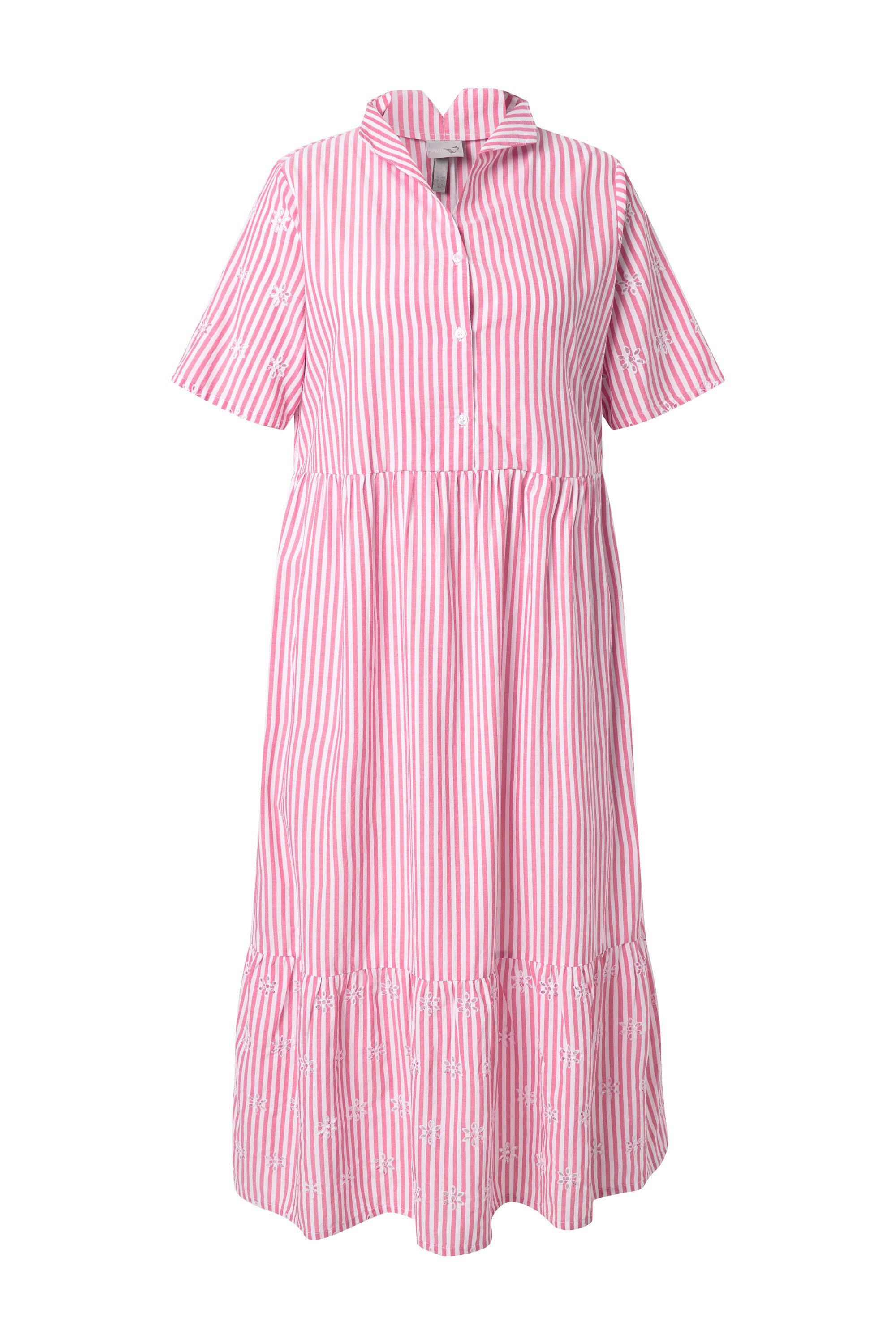 Ulla Popken Maxikleid Kleid Streifen A-Linie Kelchkragen Halbarm Taschen