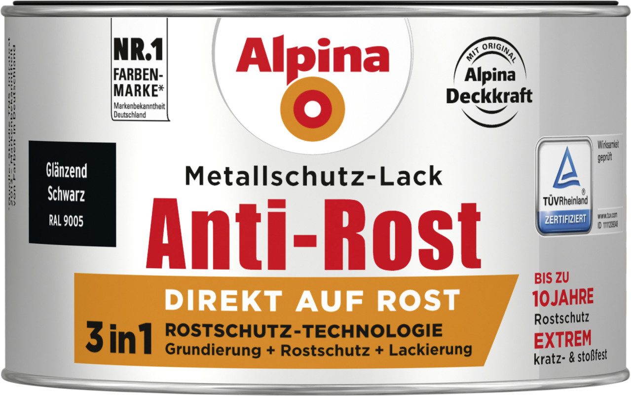 Alpina Metallschutzlack Alpina Metallschutz-Lack Anti-Rost 300 ml schwarz