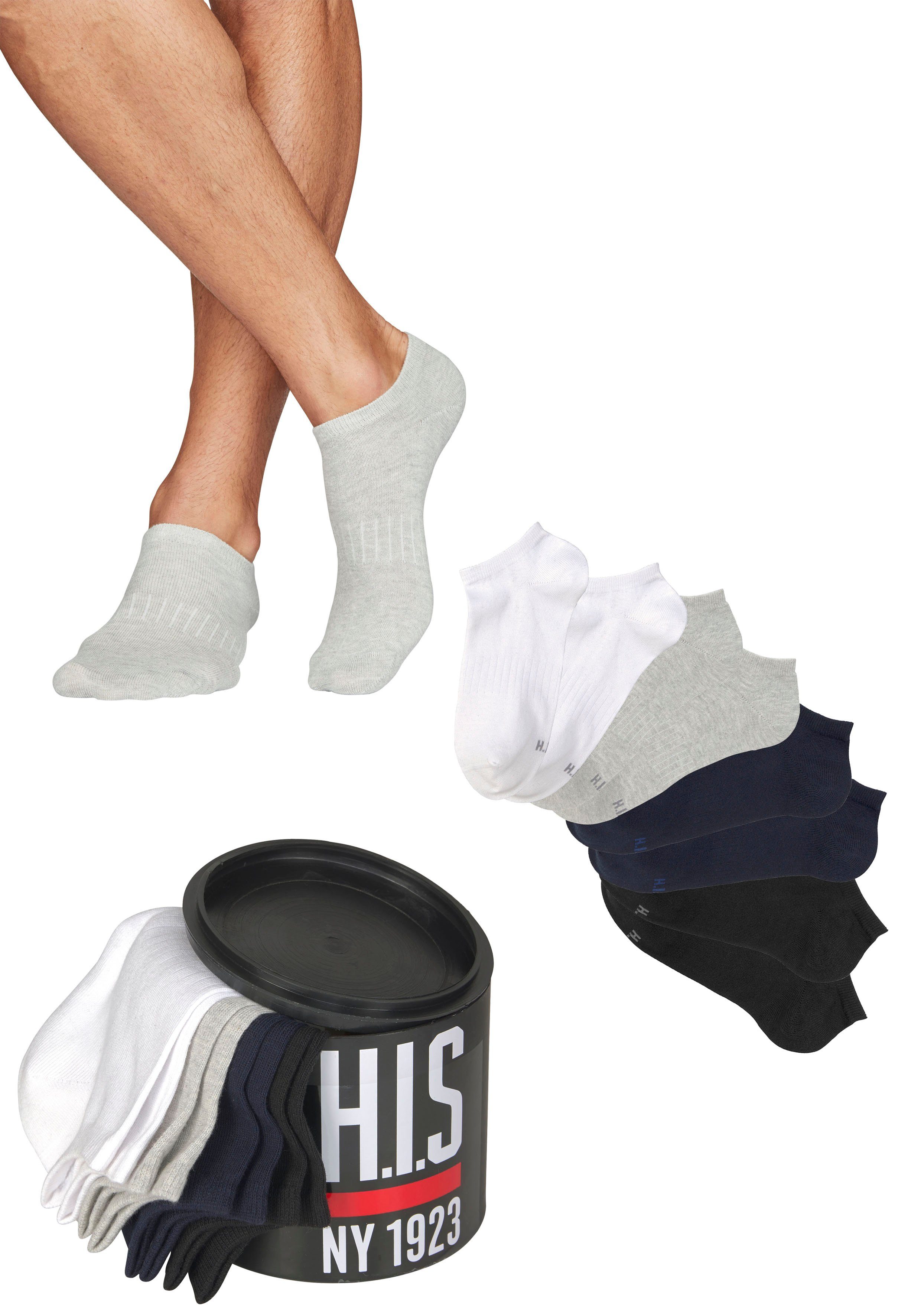H.I.S Sneakersocken (Set, 2x in marine, schwarz 2x 8-Paar) 2x der hellgrau-meliert, weiß, 2x Geschenkdose