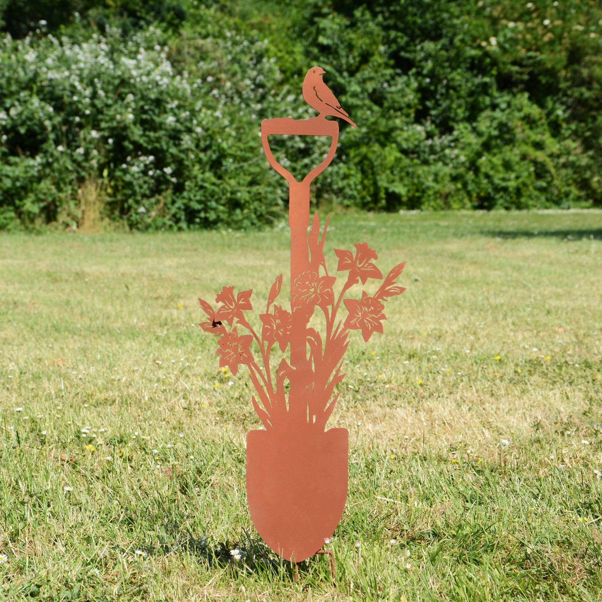 UNUS GARDEN Gartenstecker Gartenstecker Spaten mit Blumen Rostoptik (1-St., günstig online kaufen