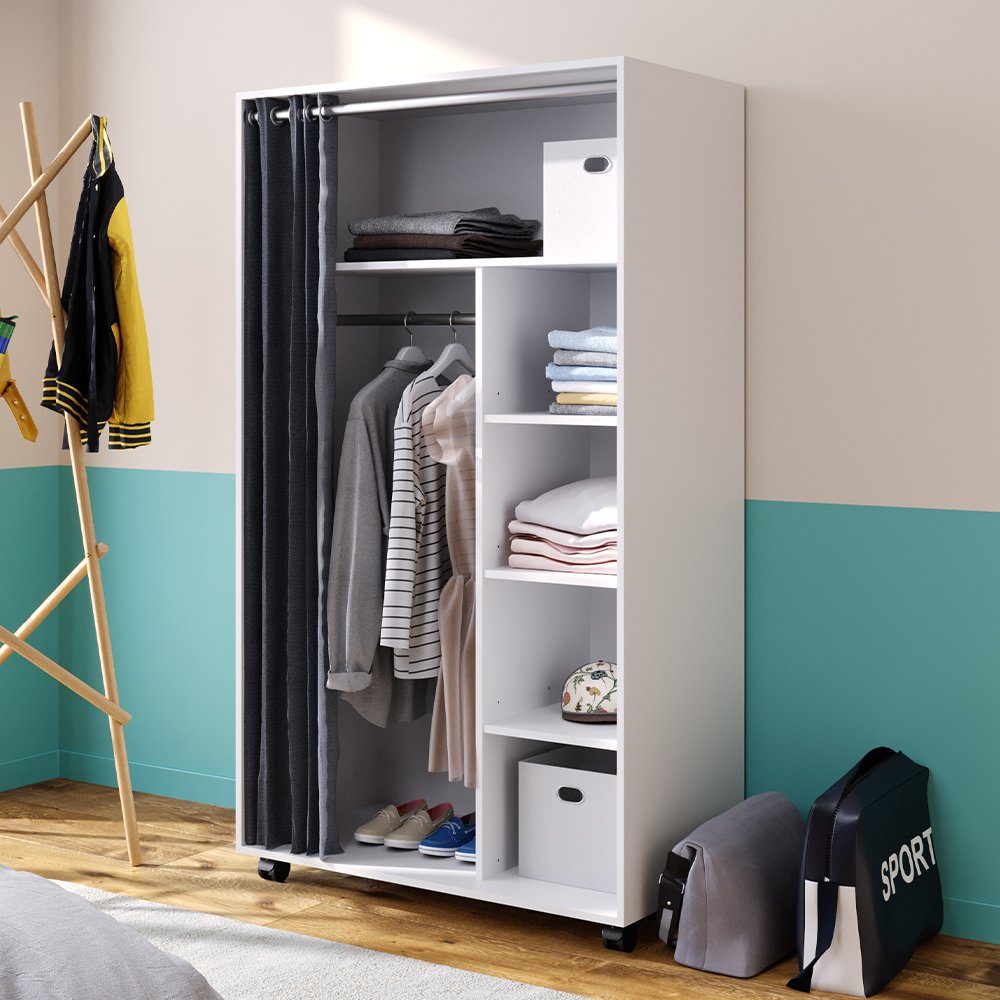 Vicco Kleiderschrank Doros, Weiß, 100 x 168 cm (1-St) mit Kleiderstange