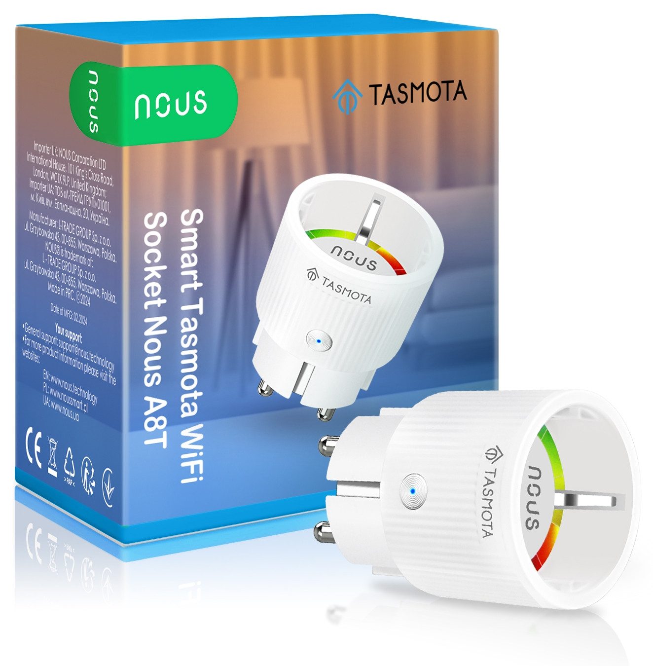 NOUS Gartenpflege-Set Nous, Smarte Steckdose A8T, ESP32, 4MB Flash, Tasmota, WLAN, IP20
