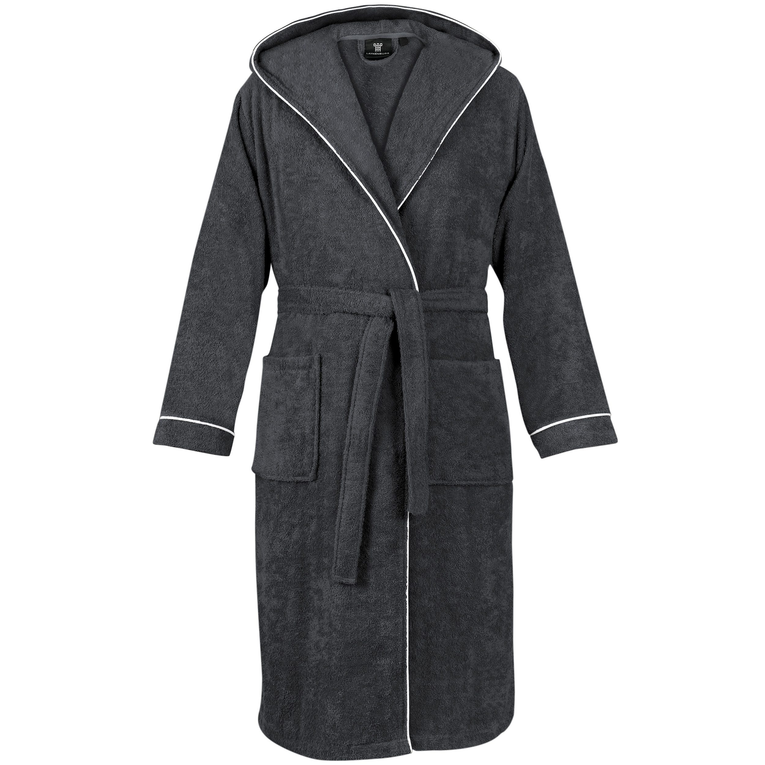 Laynenburg Herrenbademantel Bademantel Herren Frottee Kapuze Lang Baumwolle, M Anthrazit, Wadenlang, Baumwolle, Kapuze, Gürtel, Walkfrottee aus 100% Baumwolle