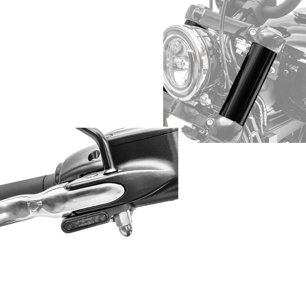 Lumitecs Halter Set: LED Lenkerblinker + Gabelcover passend für Harley Davidson Street