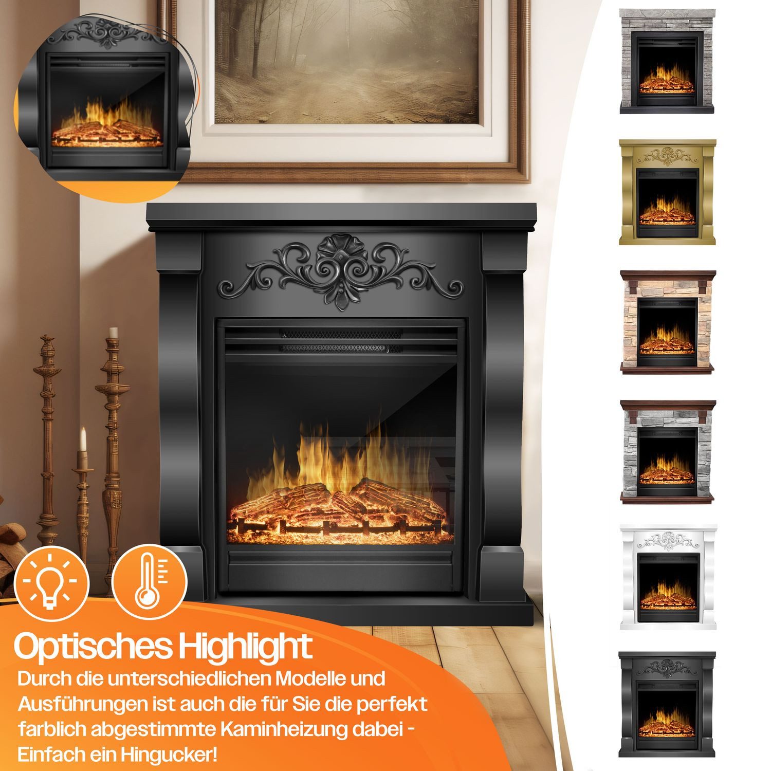 KESSER Elektrokamin, Elektrokamin Standkamin Kamin elektrisch mit LED 3D-Flamme