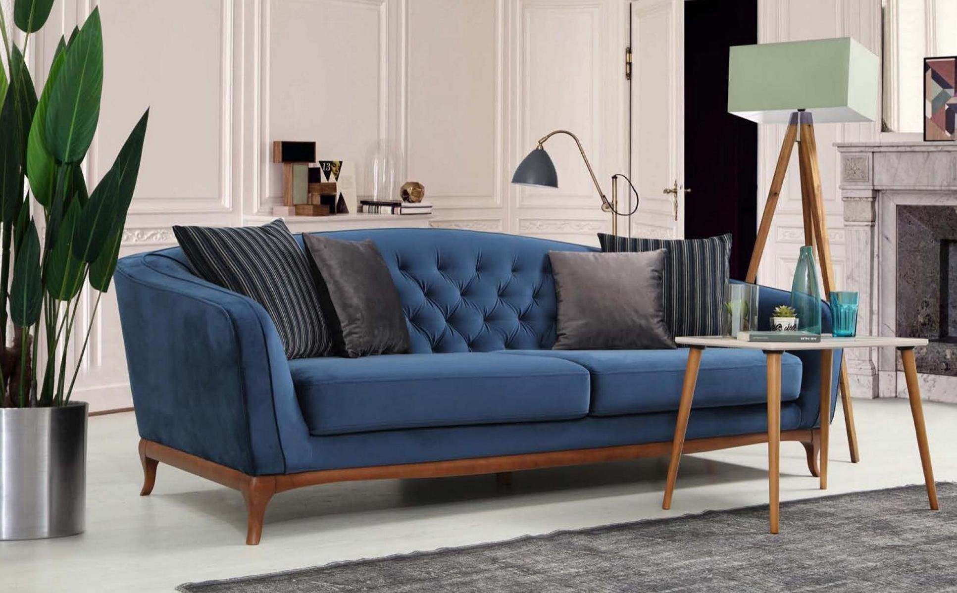 JVmoebel Sofa Blaues Chesterfield Sofa Dreisitzer Luxus moderne Möbel Neu, Made in Europe