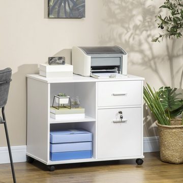 Vinsetto Aktenschrank Büroschrank Druckerschrank, abschließbare Schublade, 4 Rollen, Weiß