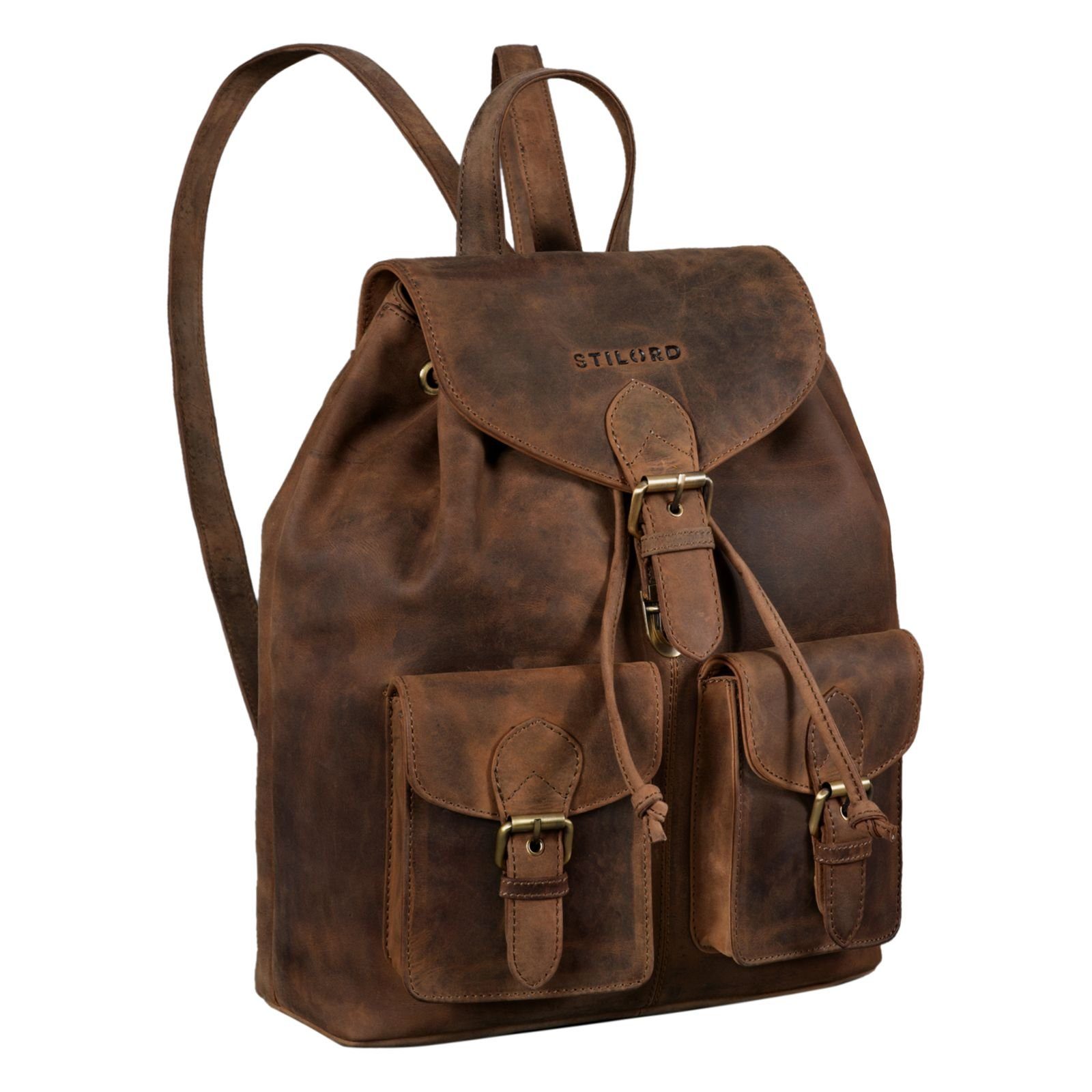STILORD Notebook-Rucksack "Ezra" Vintage Tagesrucksack Leder mit 13,3 Zoll Laptop-Fach