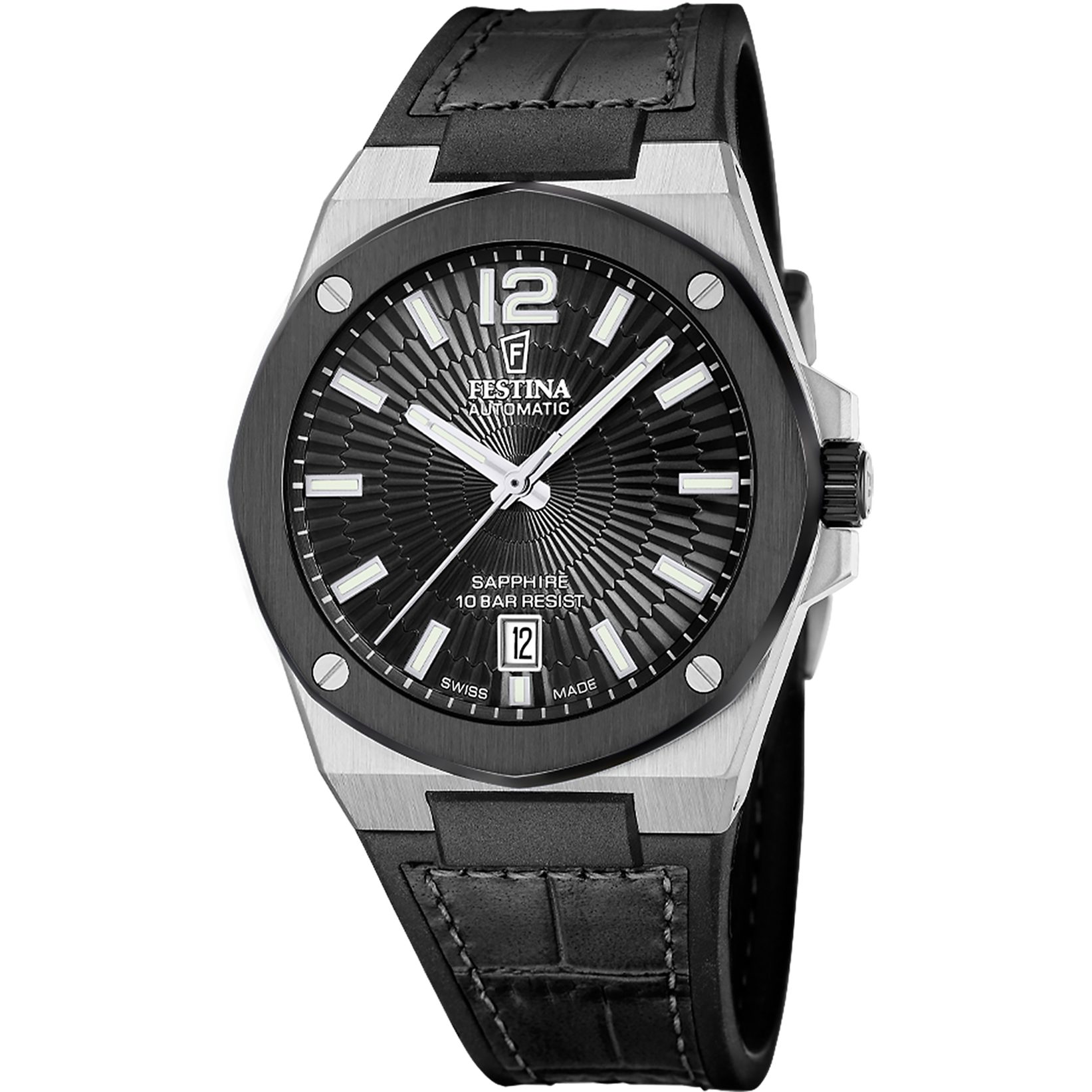 Festina Automatikuhr Vallee F22005/4, Armbanduhr, Herrenuhr, Swiss Made, Mechanische Uhr, Lederarmband