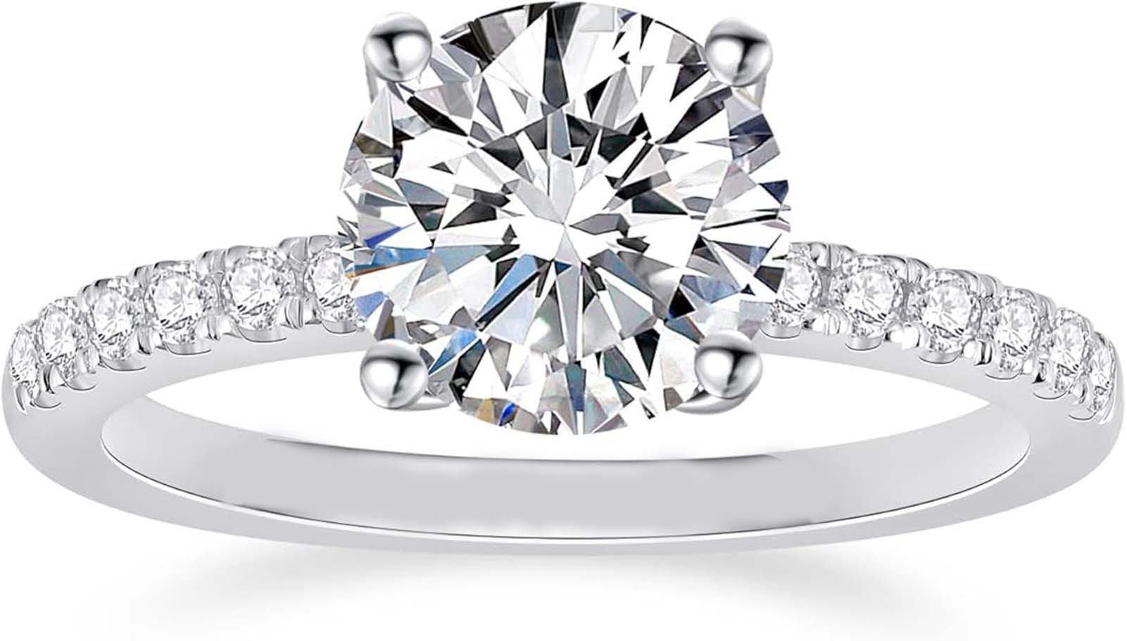 Jumpeak Diamantring 2ct/3ct E VVS2 3ex,14K Weißgold Lab Grown Diamant Ring,Verlobungsring, Eheringe,Damen-Diamantringe,Jubiläumsringe,kommunion geschenk