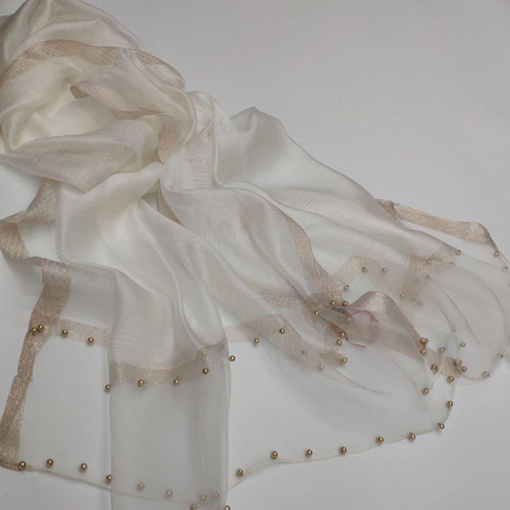 AUzzO~ Seidenschal Freizeitschal Halstuch Elegante Light Coloured Sun ProtectionSilkScarf, 190cm*70cm Weiß