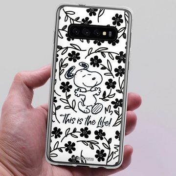 DeinDesign Handyhülle Peanuts Blumen Snoopy Snoopy Black and White This Is The Life, Samsung Galaxy S10 Silikon Hülle Bumper Case Handy Schutzhülle