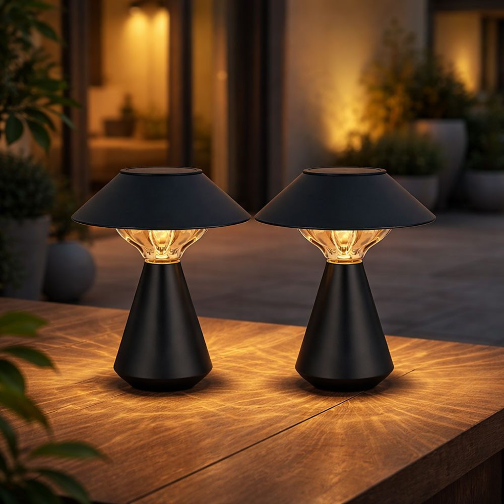 GLOBO LIGHTING LED Außen-Tischleuchte, LED-Leuchtmittel fest verbaut, Warmweiß, Solarlampe Außen Tischlampe LED Gartenlampe Tischleuchte 2er Set