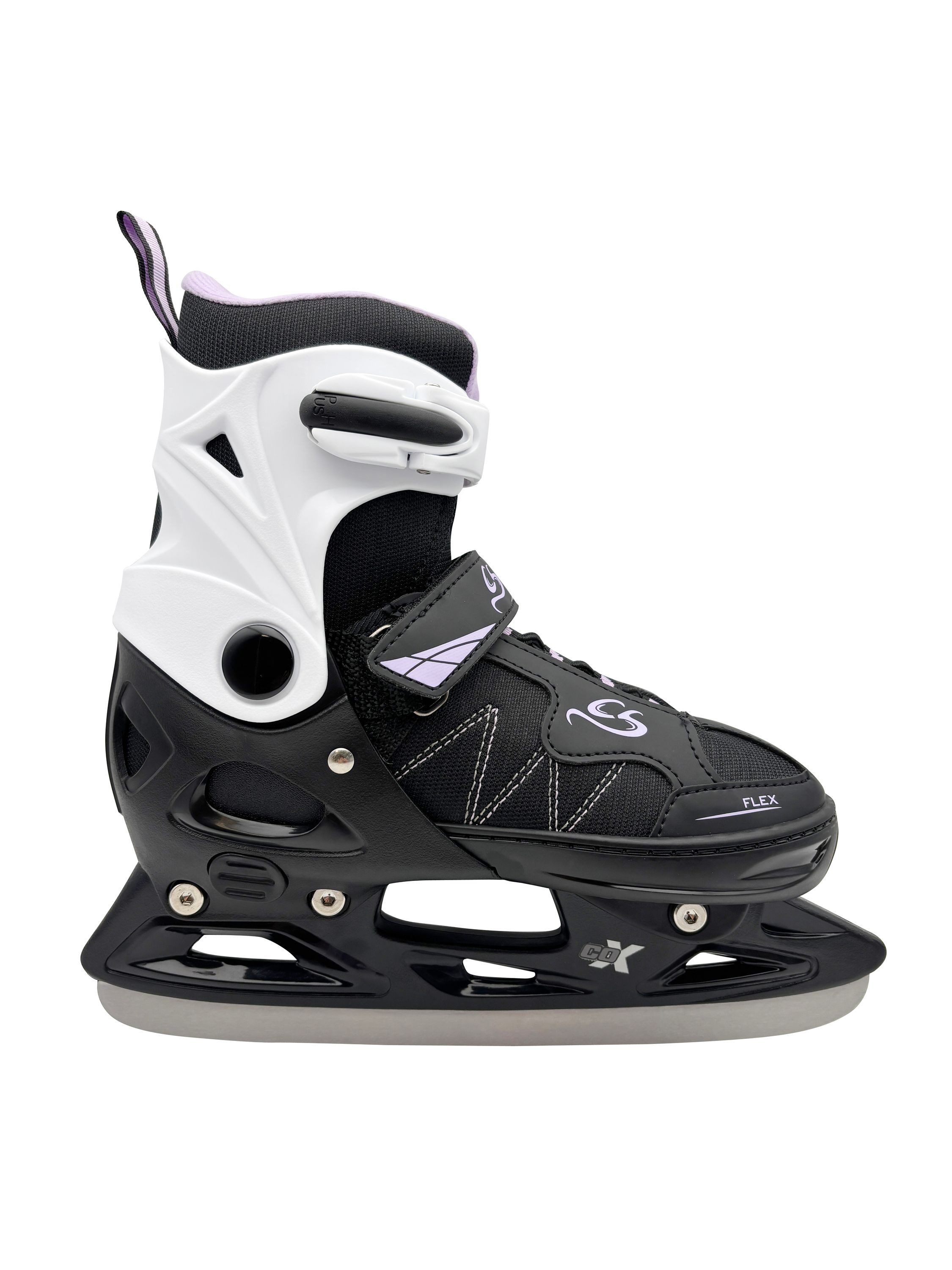 Cox Swain Schlittschuhe FROSTY – größenverstellbar, Softboot – Black/Lilac – S (33-36), Verstellbare Schlittschuhe mit Edelstahlkufen