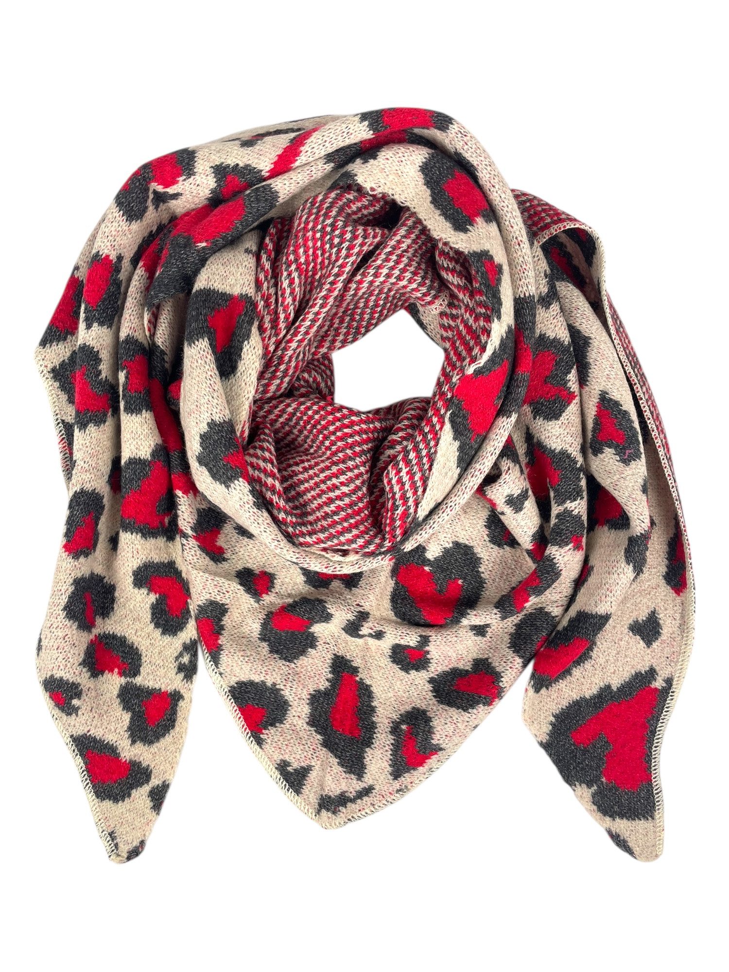 Taschen4life XXL-Schal Dreiecksschal SW175 Leopard & Herz Muster, groß, kuschelweich, Feinstrickschal