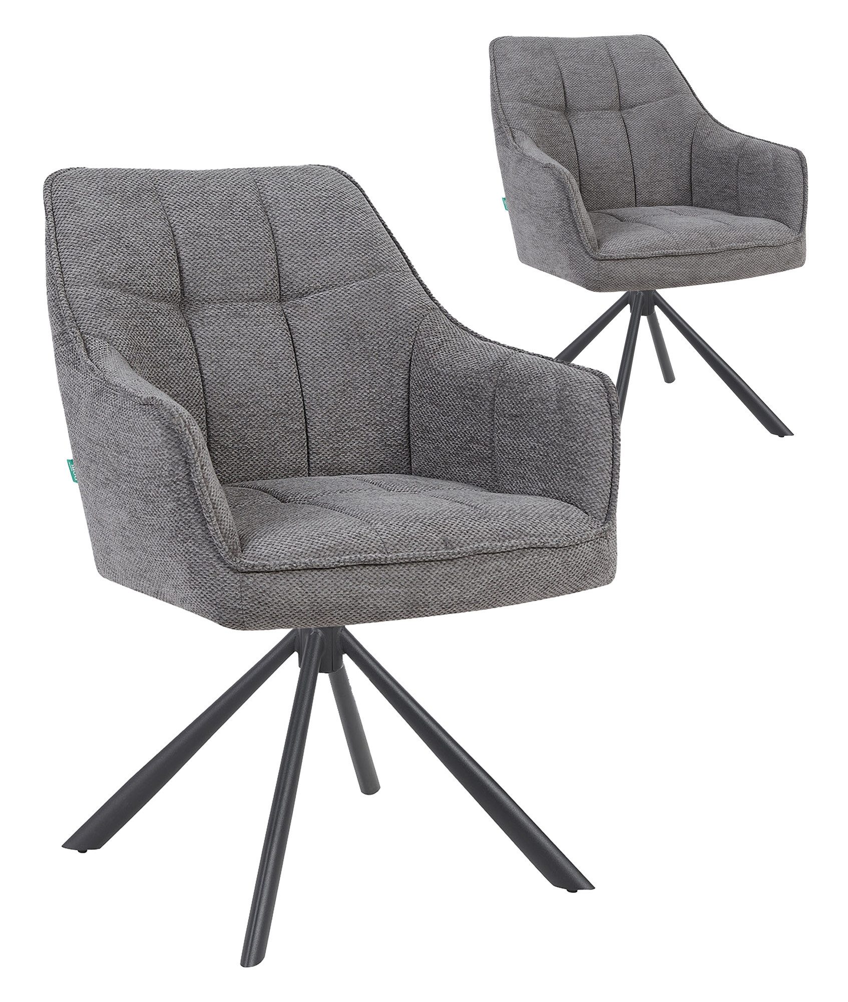 DUBI Möbel Polsterstuhl THOMAS-MIRA, 360° drehbar Massivholz oder Metallgestell 2er-Set