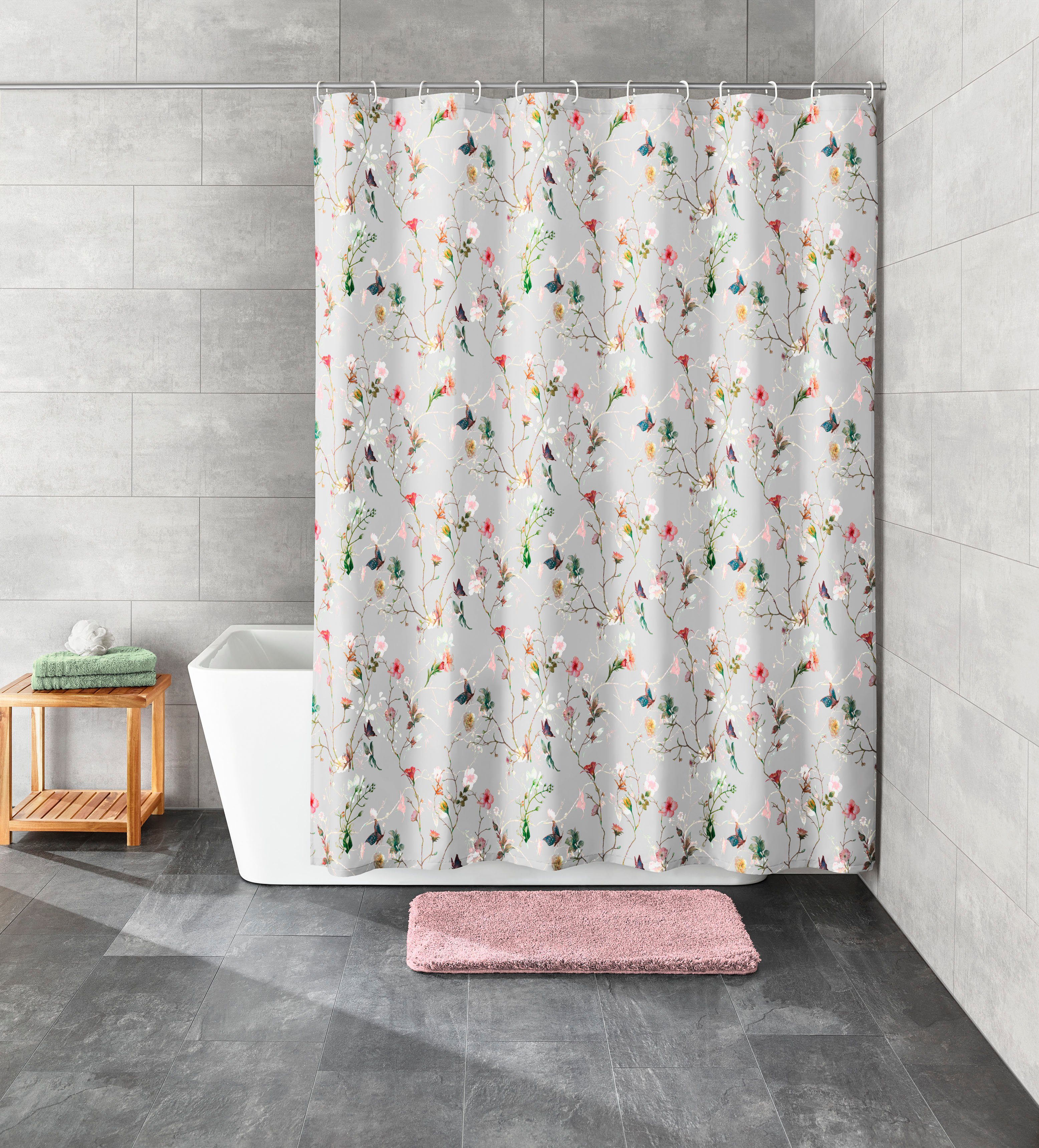 Kleine Wolke Duschvorhang Flores Breite 180 cm, mit beschwertem Saum und Vorhangringen – Bild 2 von 4