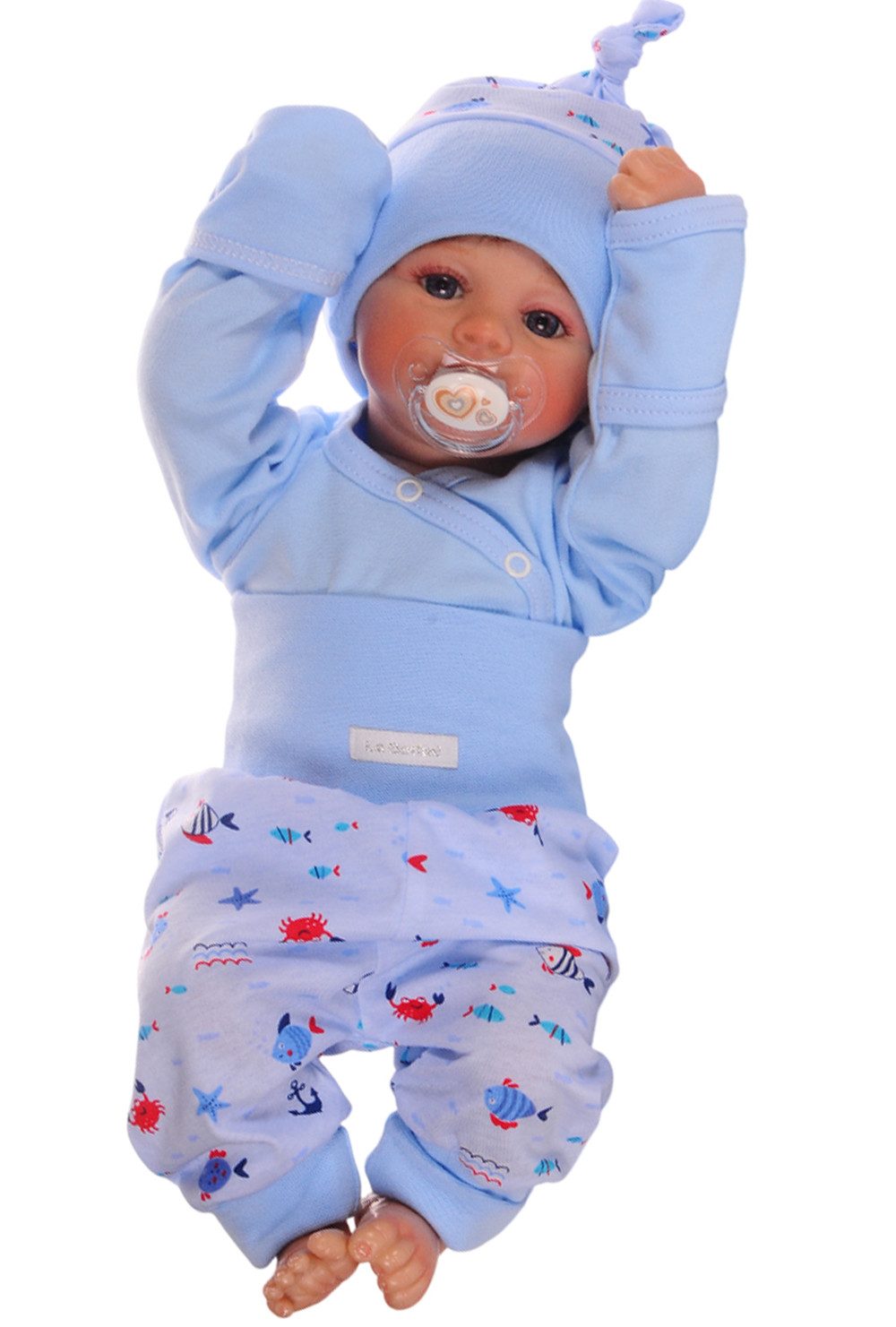 La Bortini Body & Hose Baby Anzug Erstlingsset Wickelbody mit Kratzschutz Hose Mütze
