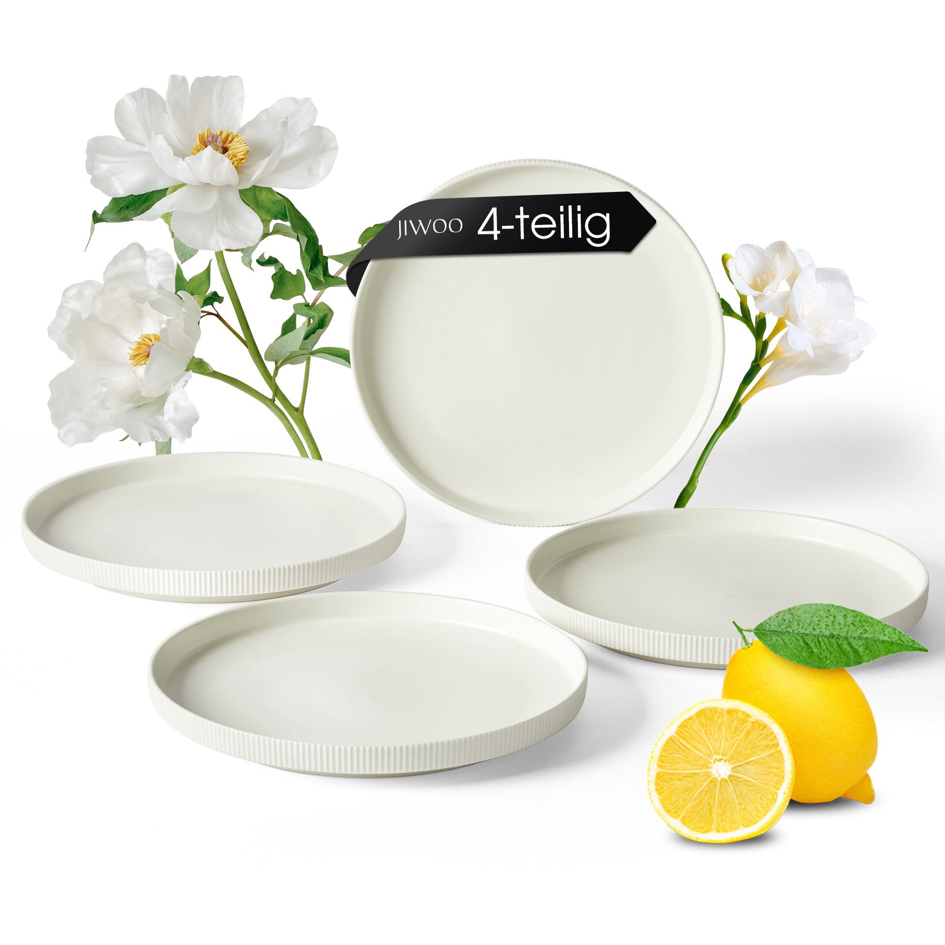 JIWOO Тарелки 4er,Ø21.3cm,Salatteller,Dessertteller,Vorspeisenteller,Brotteller, (4 St), Keramik,Mattglas,Mikrowellen-und spülmaschinenfest,Stapelbares,Ø21.3cm