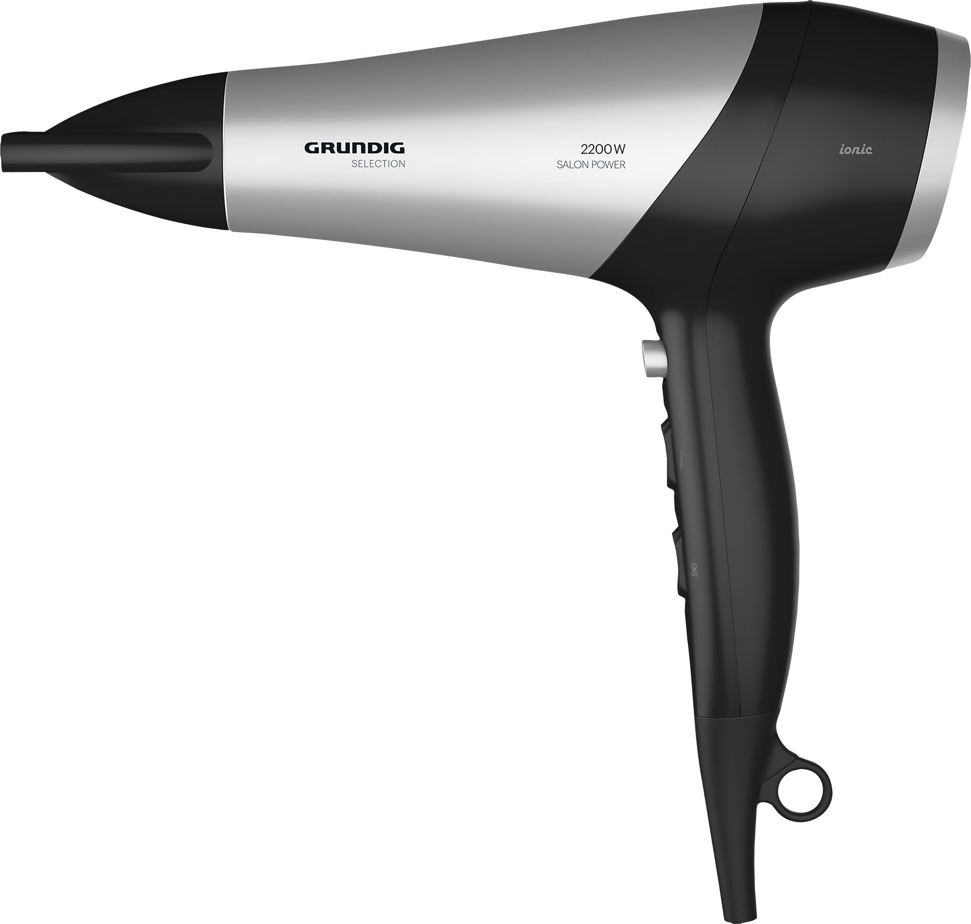 Grundig Haartrockner HD 6080 B, 2200 W, 2200W Ionen-Haartrockner mit Keramikschutz für glänzendes Haar schwarz|silberfarben