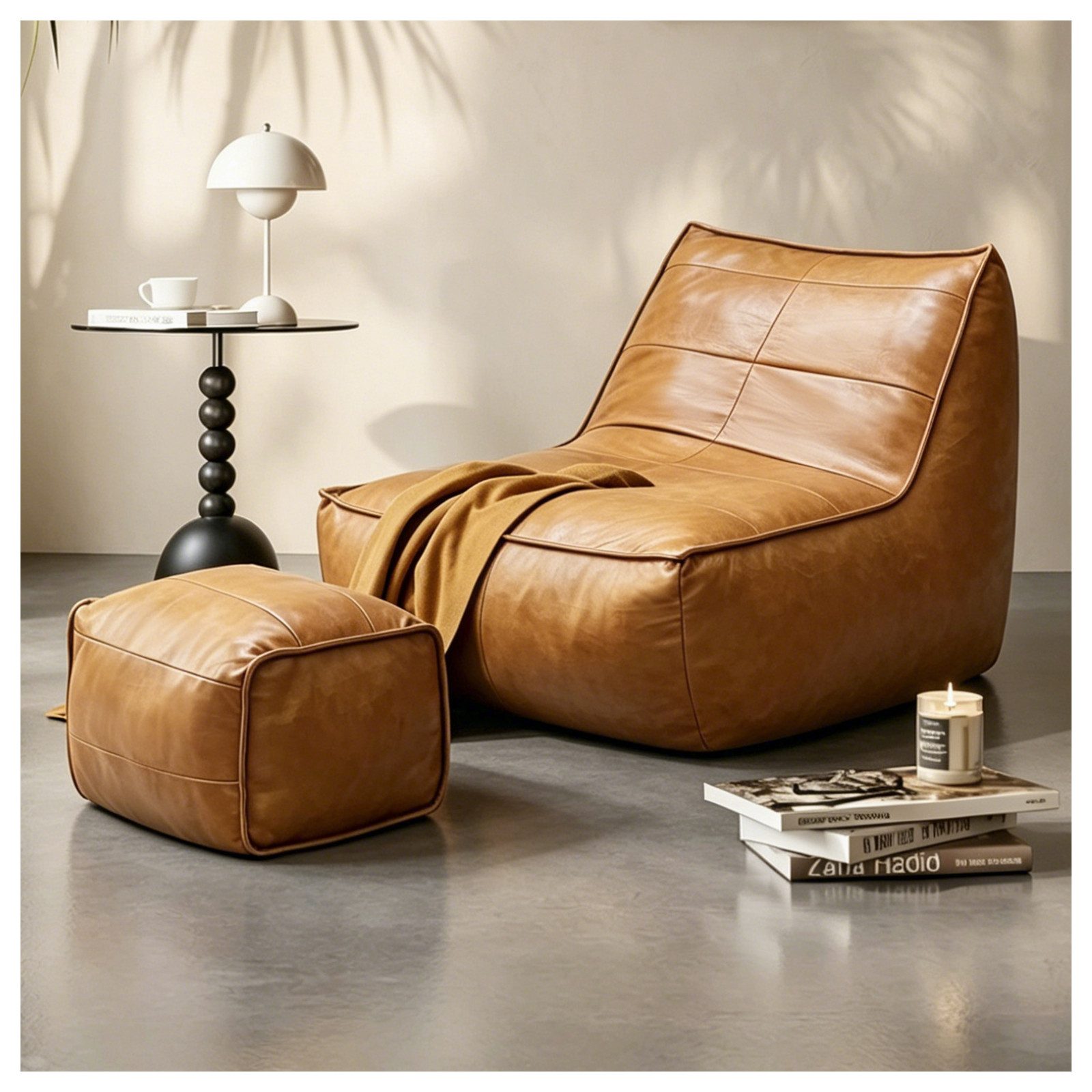 Odikalo Sitzsack Einzel Lounge wohnzimmer sofas Relaxsessel mit Fußhocker (Sitzgelegenheit für Wohnzimmer und Gaming Kunstleder aus technischem Gewebe Set aus Sessel)