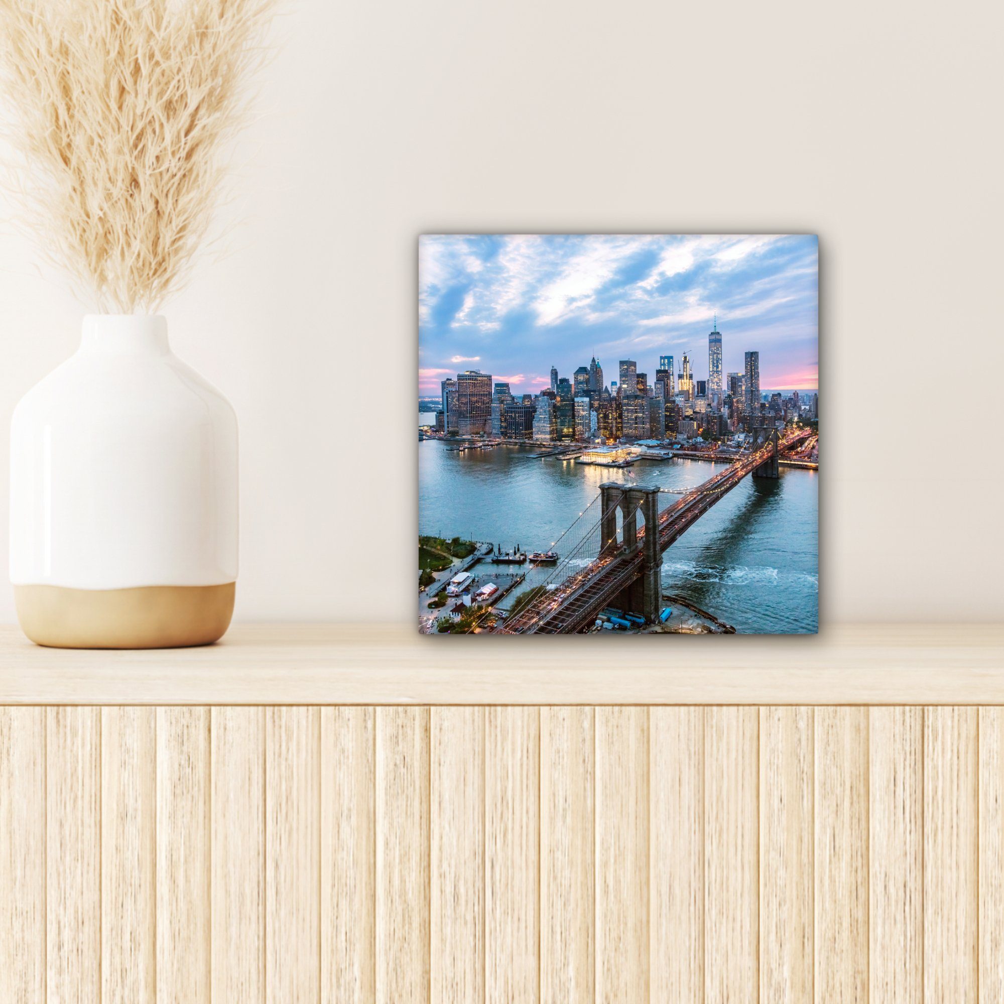 OneMillionCanvasses® Leinwandbild New York - St), Wohnzimmer Skyline cm Brücke, Bilder für Schlafzimmer, - Leinwand (1 20x20