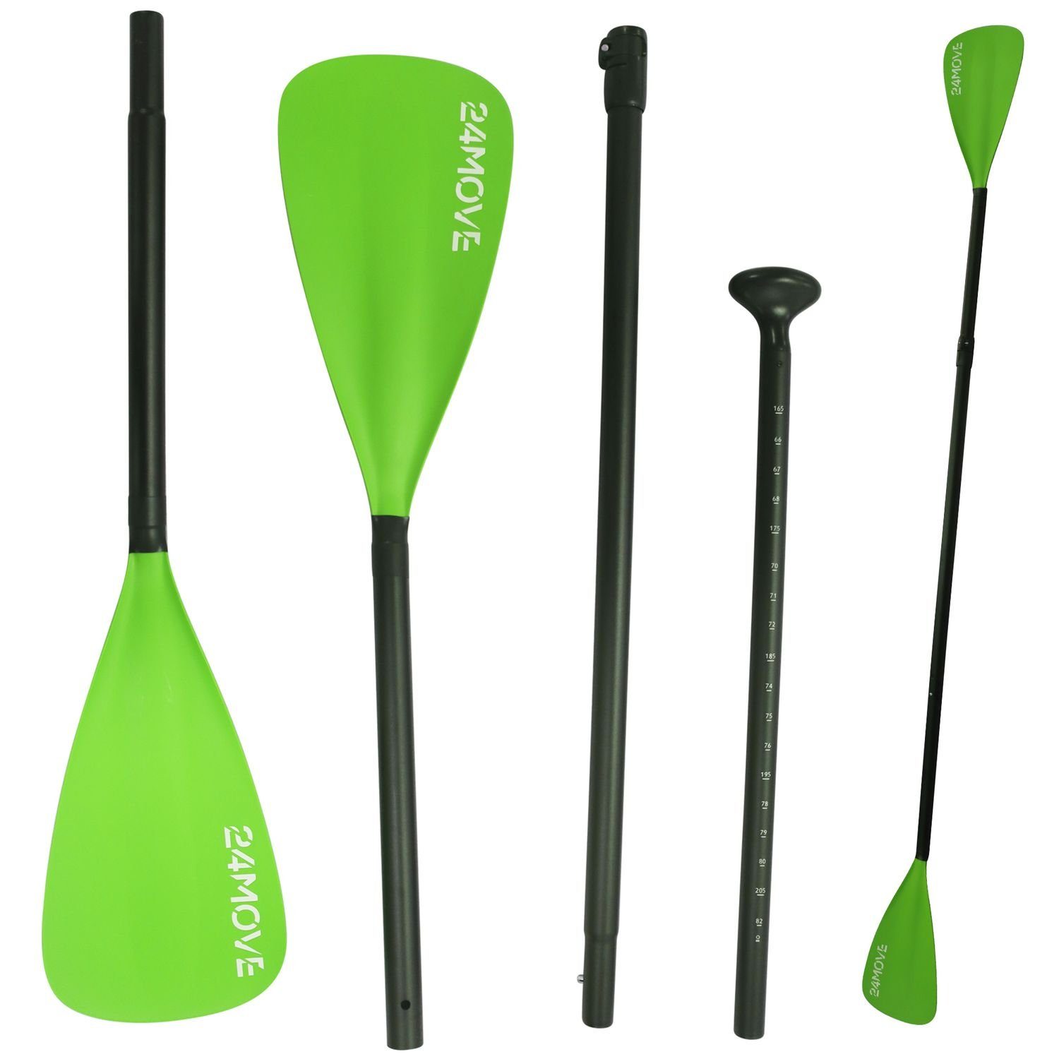 24Move Doppelpaddel, Premium Stand Up Paddle Aluminium, verstellbar, 4-teilig SUP-Paddel, (2 in 1 Paket, als Einzelpaddel oder Doppeltes Paddel, grün), für Paddelboards, Kajakboot und Ruderboot, universell einsetzbar