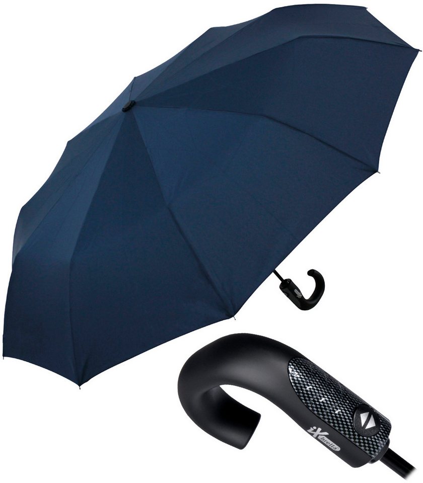 iX-brella Taschenregenschirm mit Auf-Zu-Automatik und 10 Streben, großer, stabiler Herrenschirm