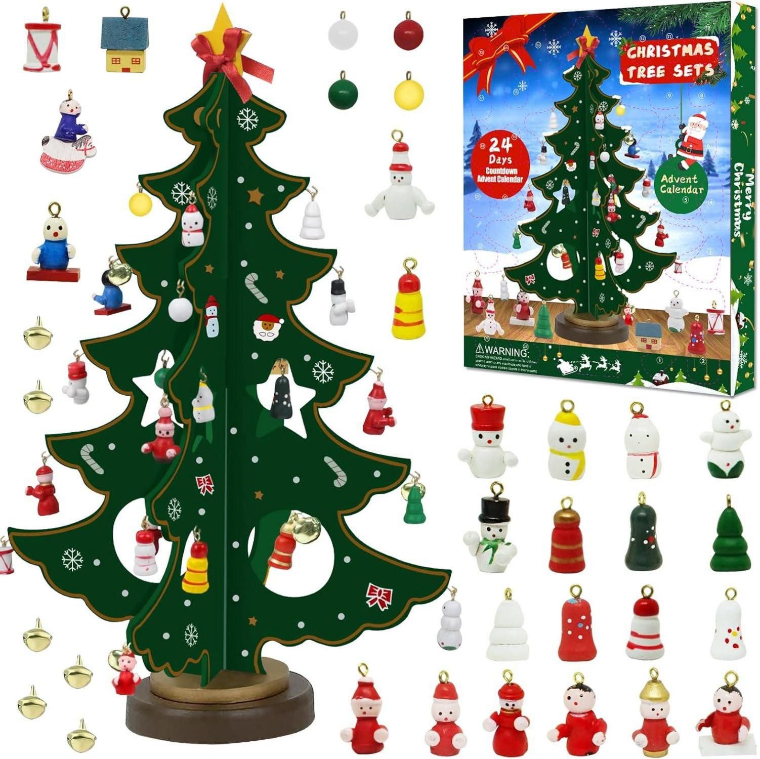 Adventskalender 2024 Adventskalender Weihnachtsbaum mit 29 Ornamenten Home Deko