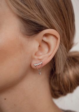 Hey Happiness Paar Ohrhänger Ketten Kristalle, Ohrstecker 925 Silber hängend, Tropfen Silber Ohrringe Damen Zirkonia 18K vergoldet