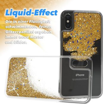 EAZY CASE Handyhülle Liquid Glittery Case für iPhone X / iPhone XS 5,8 Zoll, Durchsichtig Back Case Handy Softcase Silikonhülle Glitzer Cover Gold