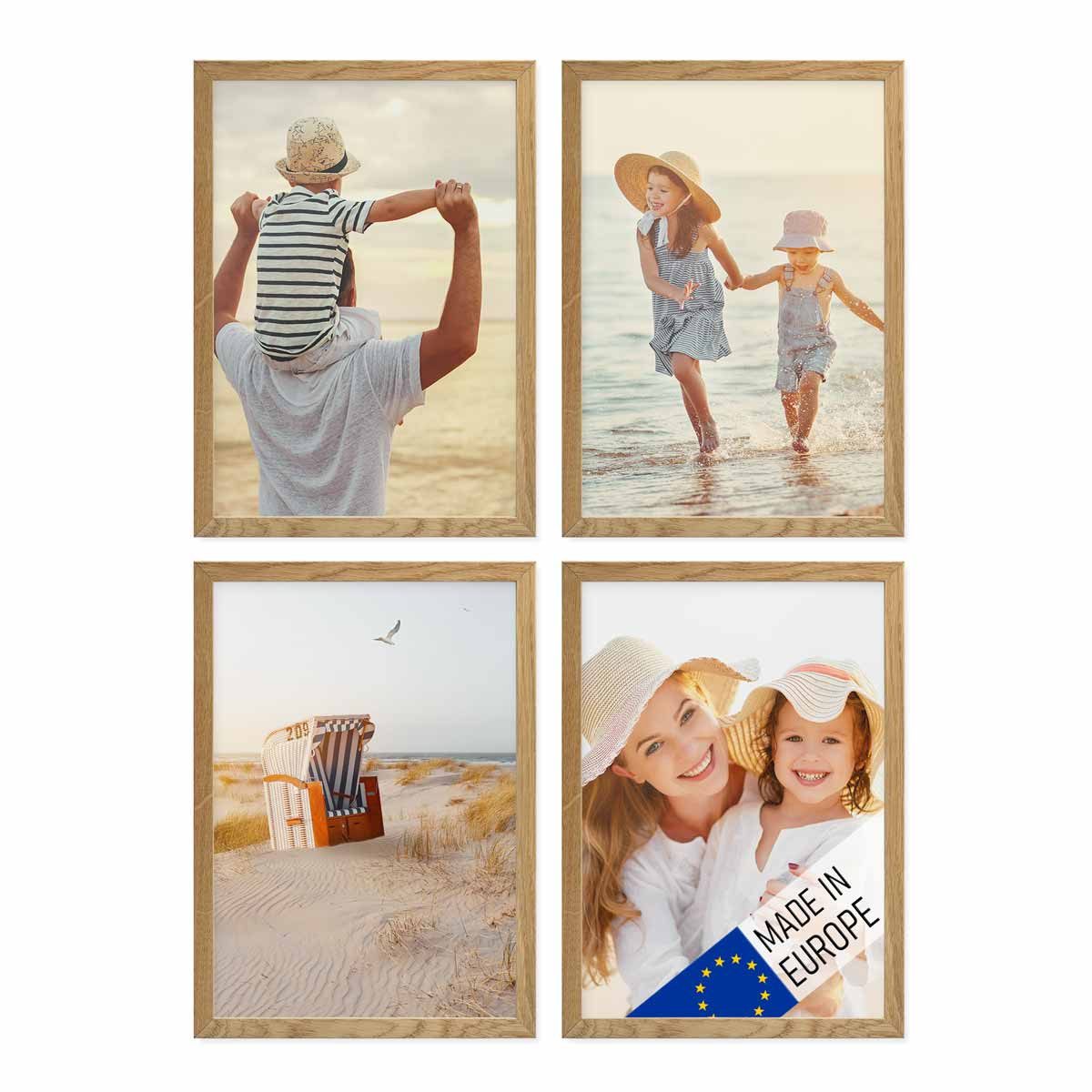 PHOTOLINI Bilderrahmen 4er Set 21x30 cm / A4 Massivholz-Rahmen Modern mit Acrylglas, für 4 Bilder (4er Set)