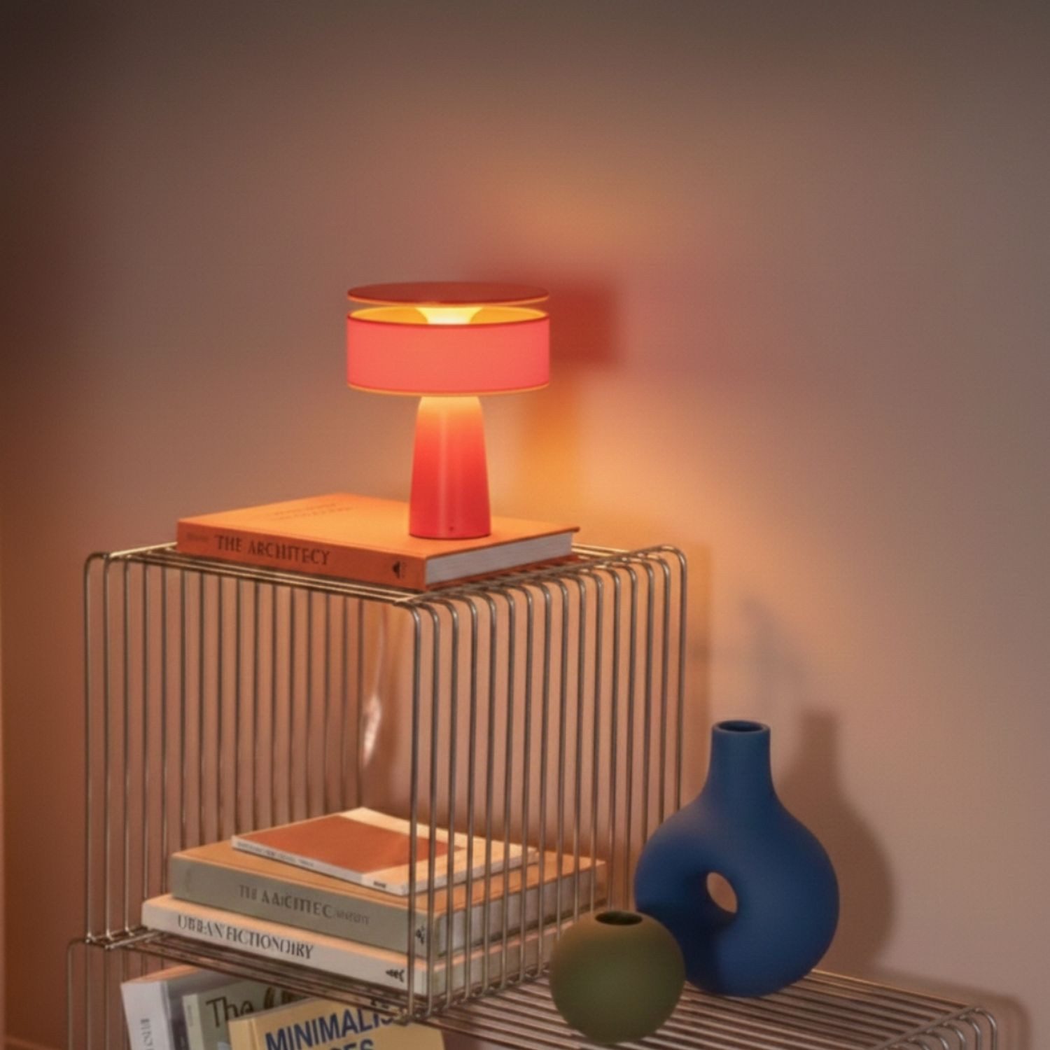 Licht-Erlebnisse Nachttischlampe EVIAN, ohne Leuchtmittel, Ø 20 cm rund 28 cm hoch Rot G9 Modern