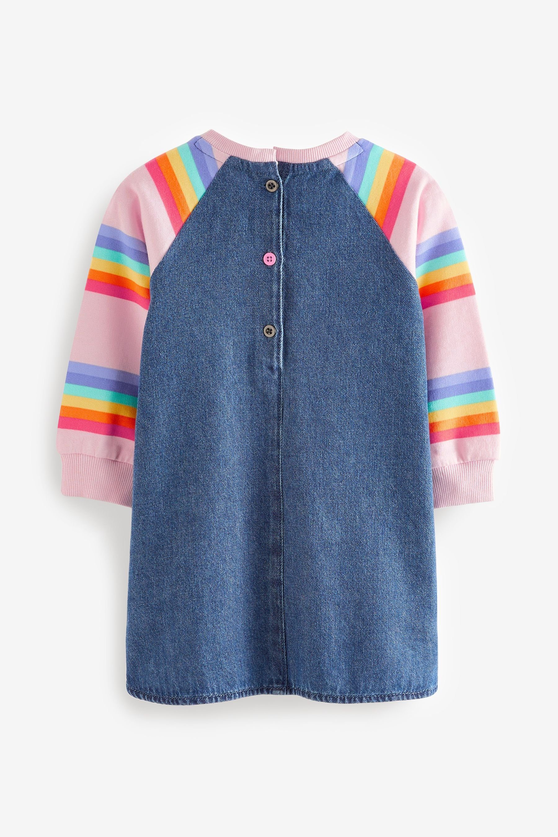 Rainbow mit (1-tlg) Next Raglanärmeln Denim-Kleid Jeanskleid Stripe Pink