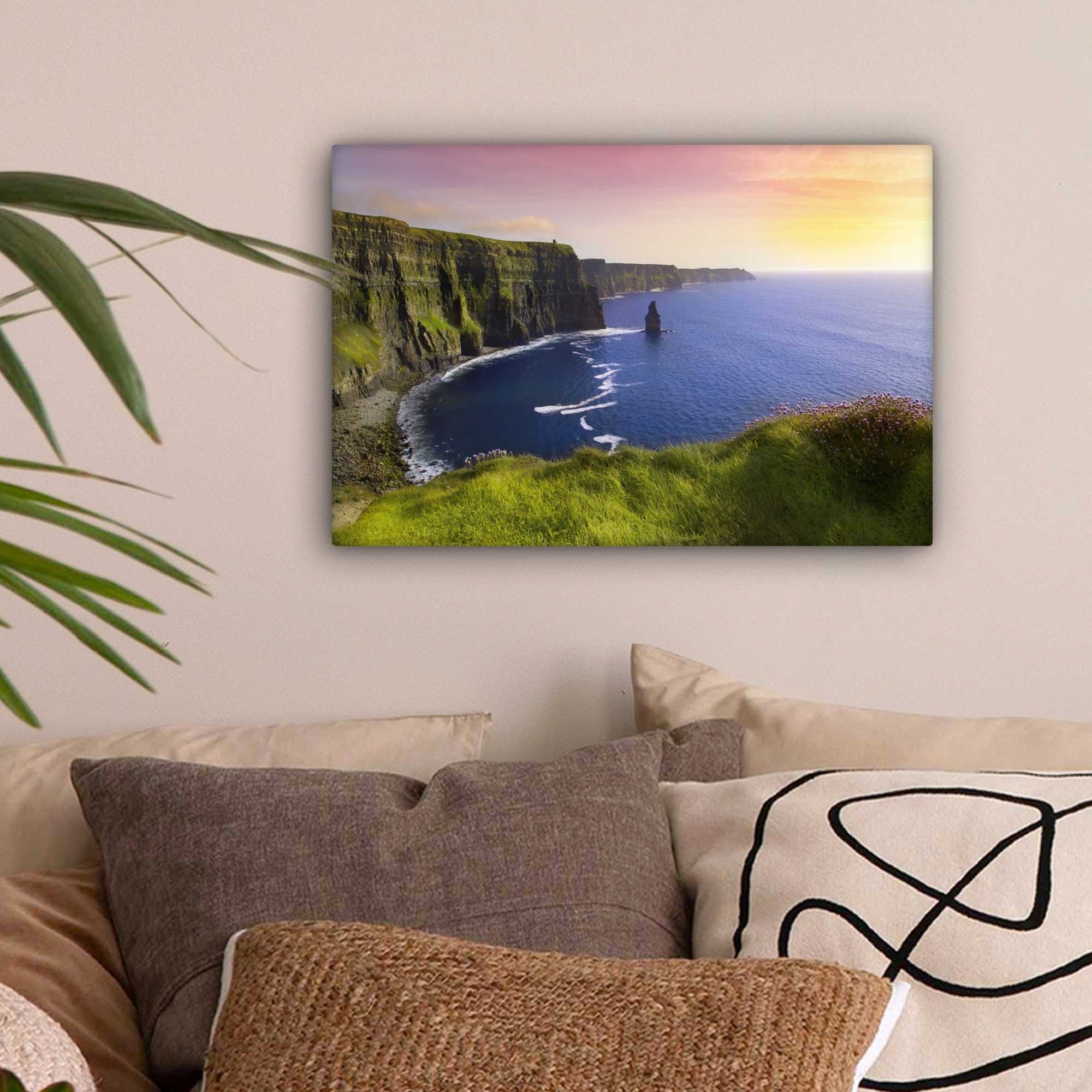 (1 Moher of Wandbild Irland, Cliffs den in Aufhängefertig, 30x20 cm OneMillionCanvasses® Wanddeko, auf Leinwandbild Sonnenlicht St), Leinwandbilder,