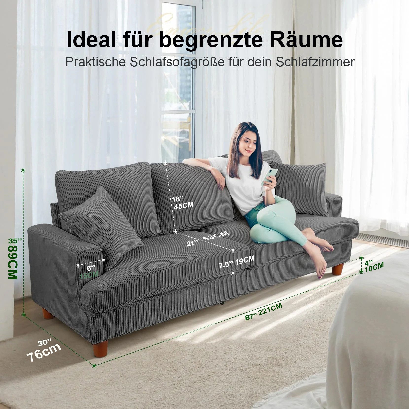 ToteBox 3-Sitzer Bequeme Cord Loveseat Sofa günstig online kaufen