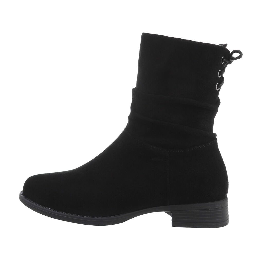 Ital-Design Damen Freizeit Stiefelette Blockabsatz Flache Stiefeletten in  Schwarz