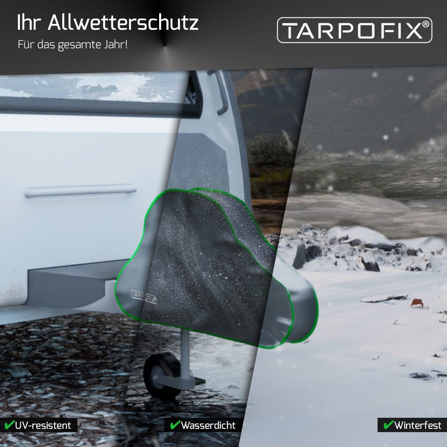 Tarpofix® Schutzplane Deichselabdeckung Anhänger 92x15x58 cm (Deichselhaube Wohnwagen), wasserdicht, UV-beständig – Bild 5 von 5