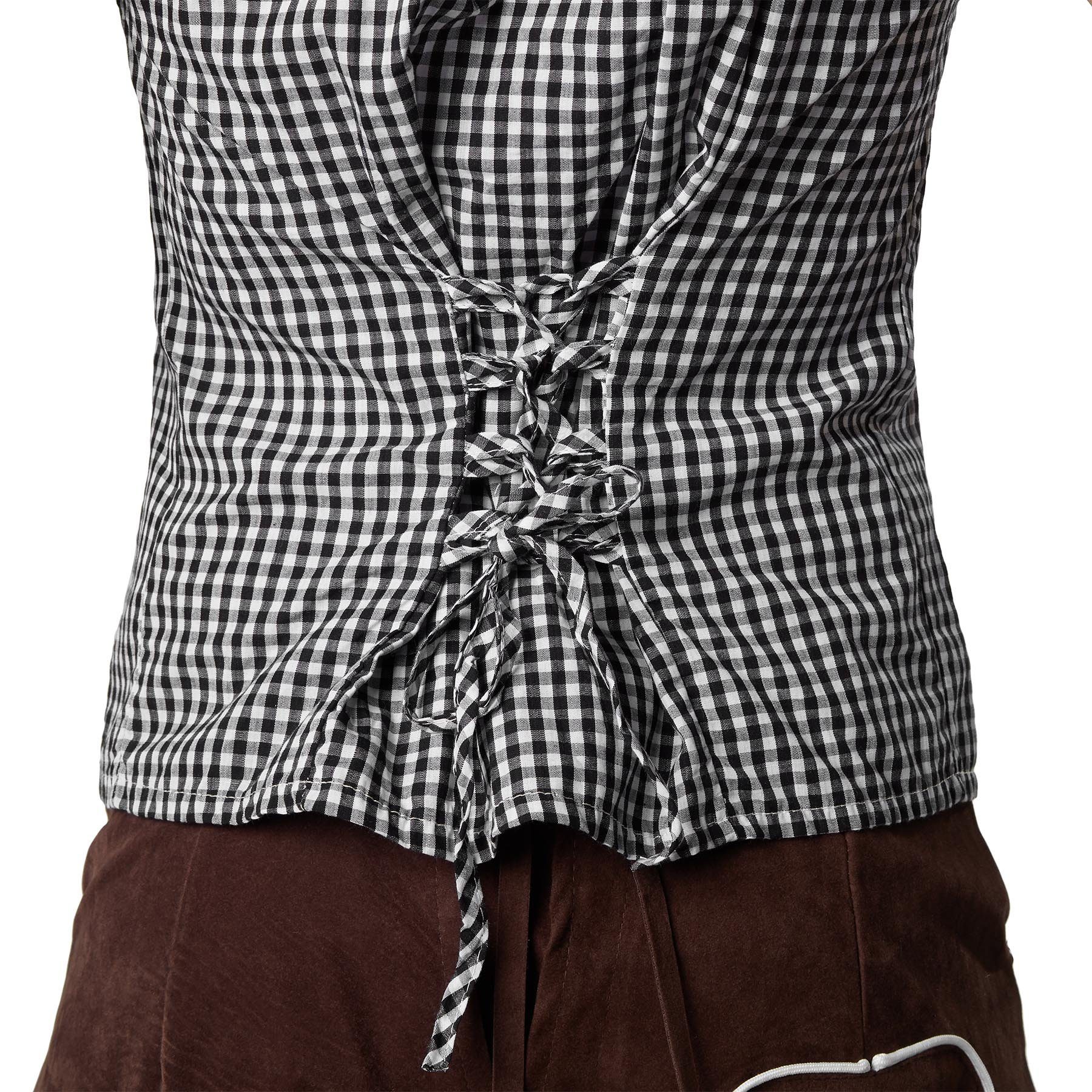 dressforfun Trachtenbluse Kurzärmelige Dirndlbluse aus reiner Baumwolle mit Carmen-Ausschnitt (Landhausbluse Stefferl, in schwarz/weiß) Rüschen-Knopfleiste, Rüc – Bild 5 von 5