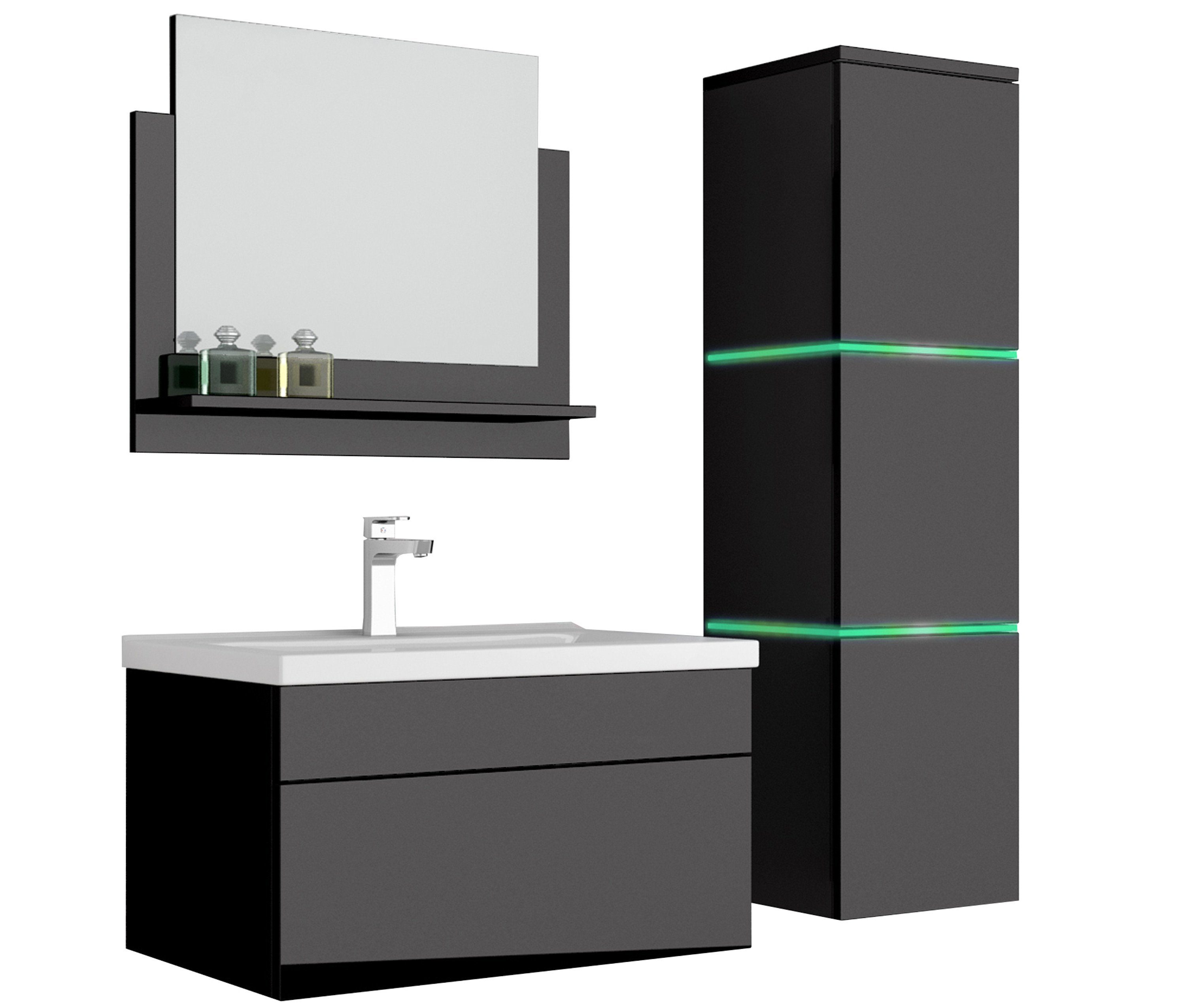 Aileenstore Badmöbel-Set Island 60, (4-St., Badmöbel-Set 4-teilig), Breite 61 cm, LED-Beleuchtung, hochglanz