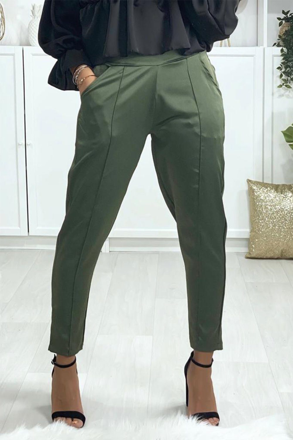 Stoffhose Poptrash Pants lockere Silk Treggings Glänzend Seiden Look