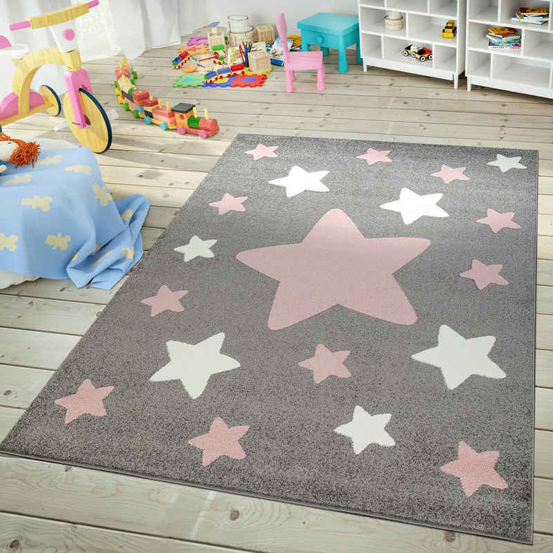 Kinderteppich Kinderzimmer Teppich Spielteppich Muster Sternenhimmel Kurzflor, TT Home, rechteckig, Höhe: 13 mm