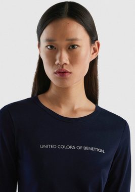 United Colors of Benetton Langarmshirt mit Glitzereffekt Labelprint