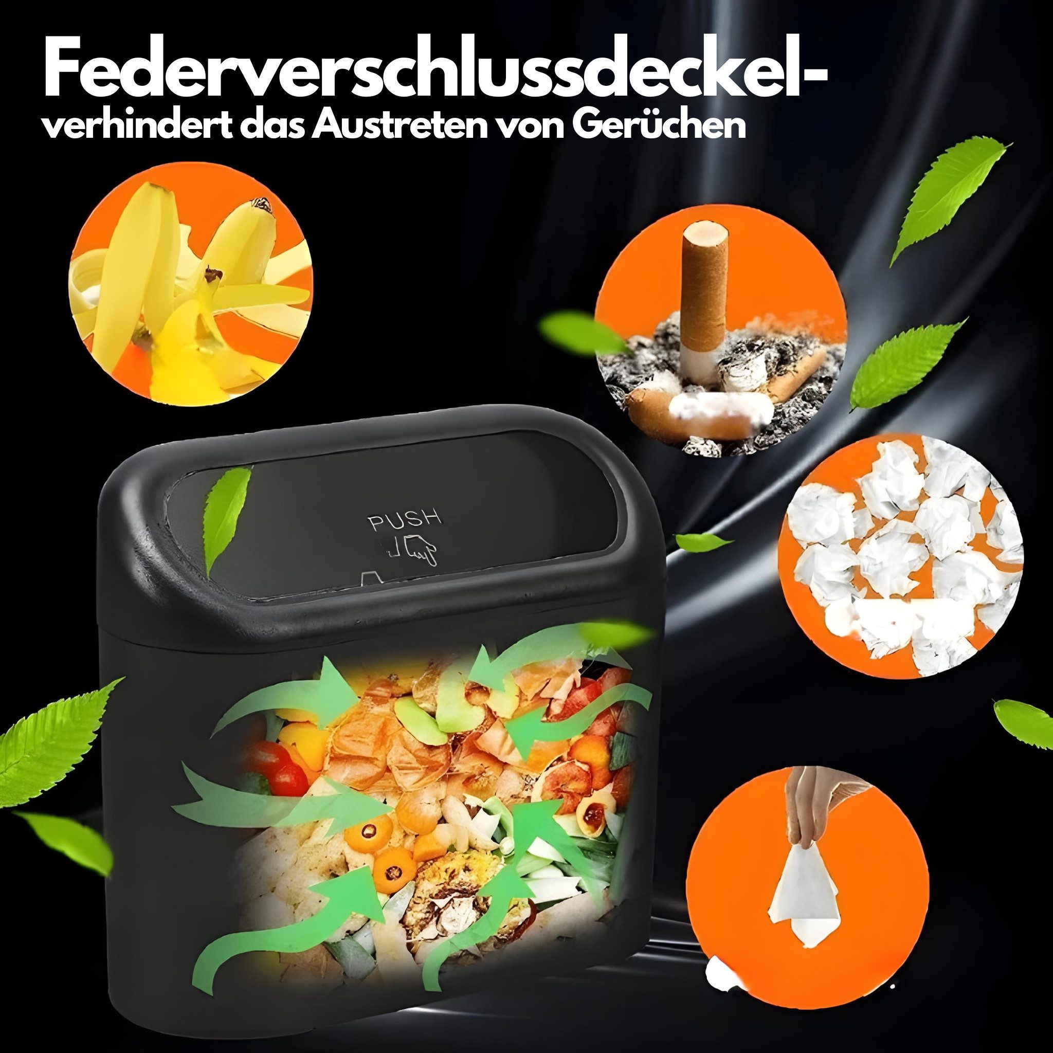 HS.SUPPLY Mülleimer Auto Mülleimer mit Druckdeckel – Mini Abfalleimer fürs Auto, Automülleimer inklusive Müllbeutel
