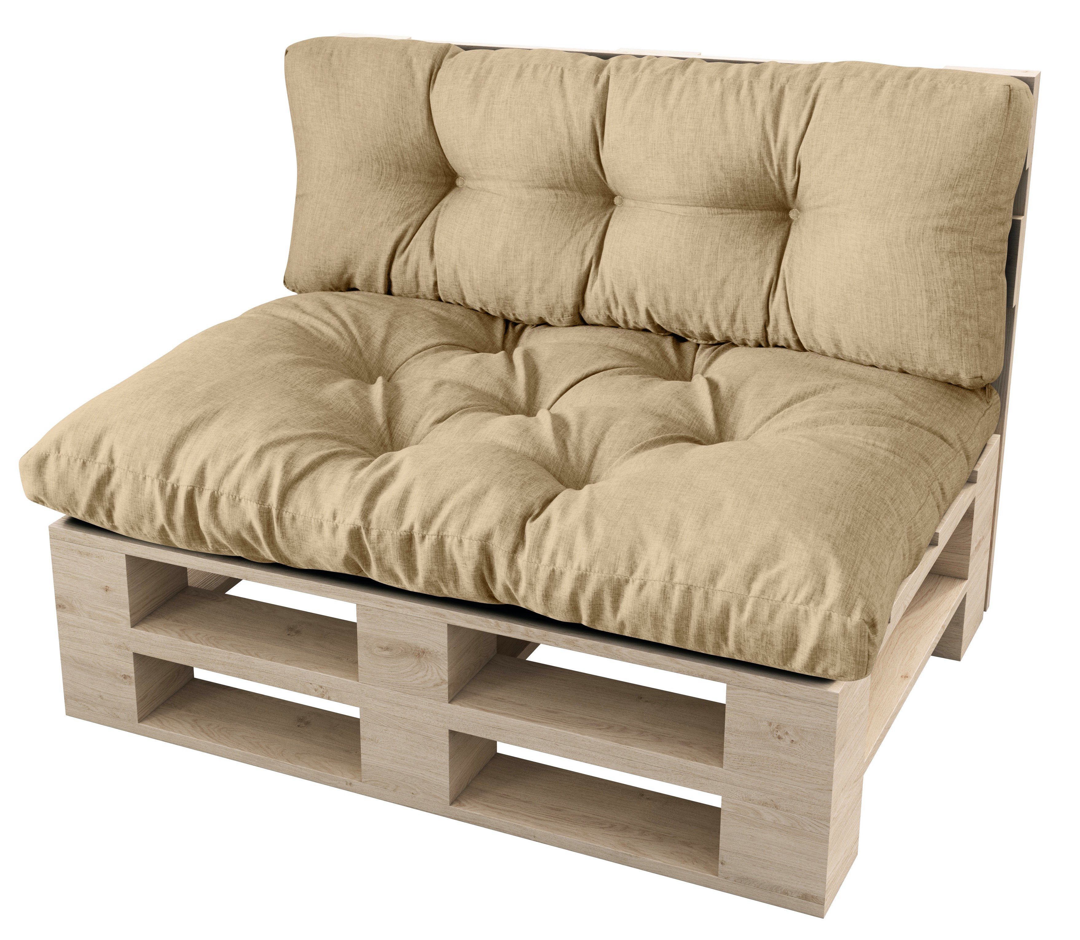 sunnypillow Palettenkissen Malmo - Set Sitzkissen 120x80x12 + Rückenkissen 120x40x15, palettenmöbel palettencouch polsterauflage