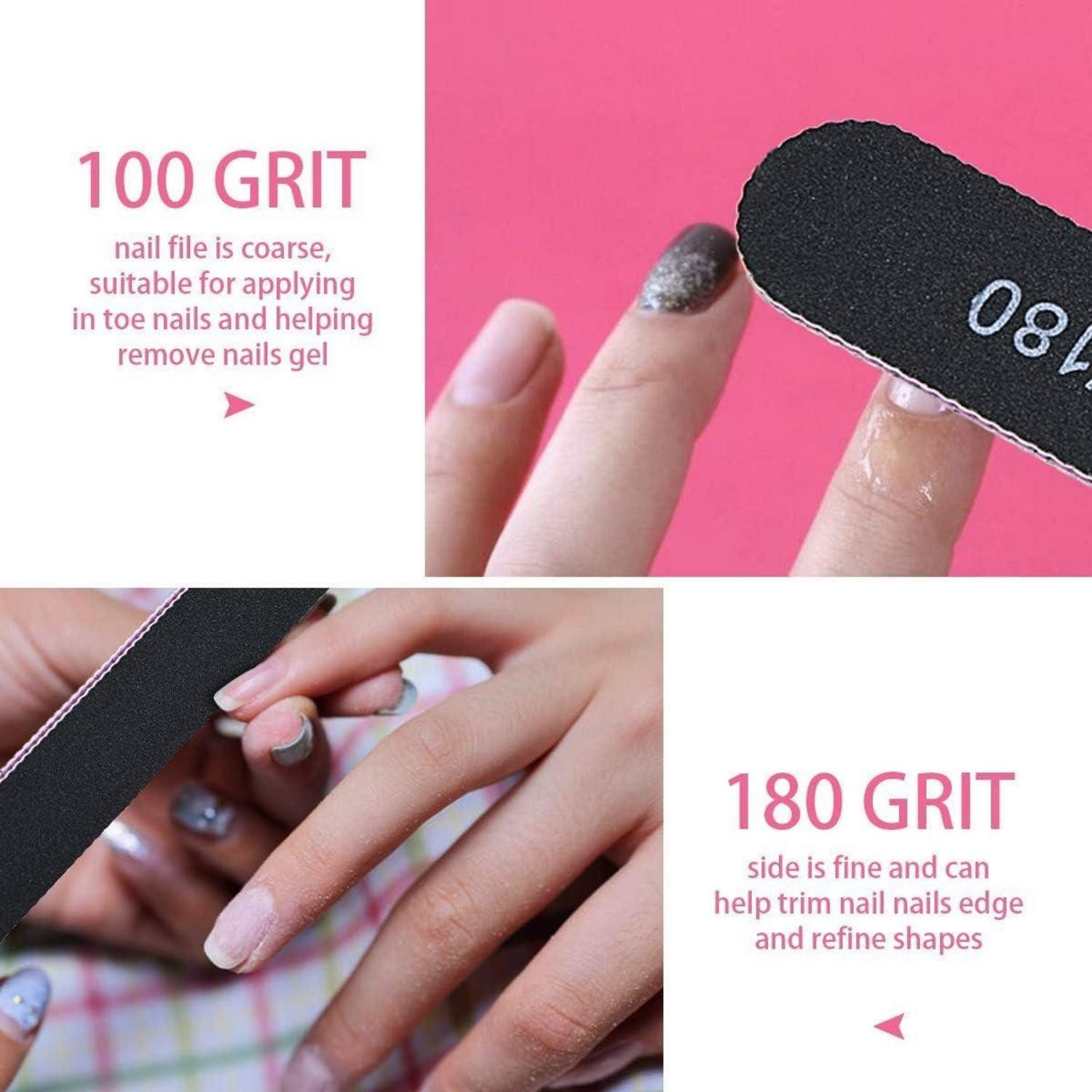 Nagelpolierer 10 Stück – Doppelseitig, Körnung 100/180, Pink