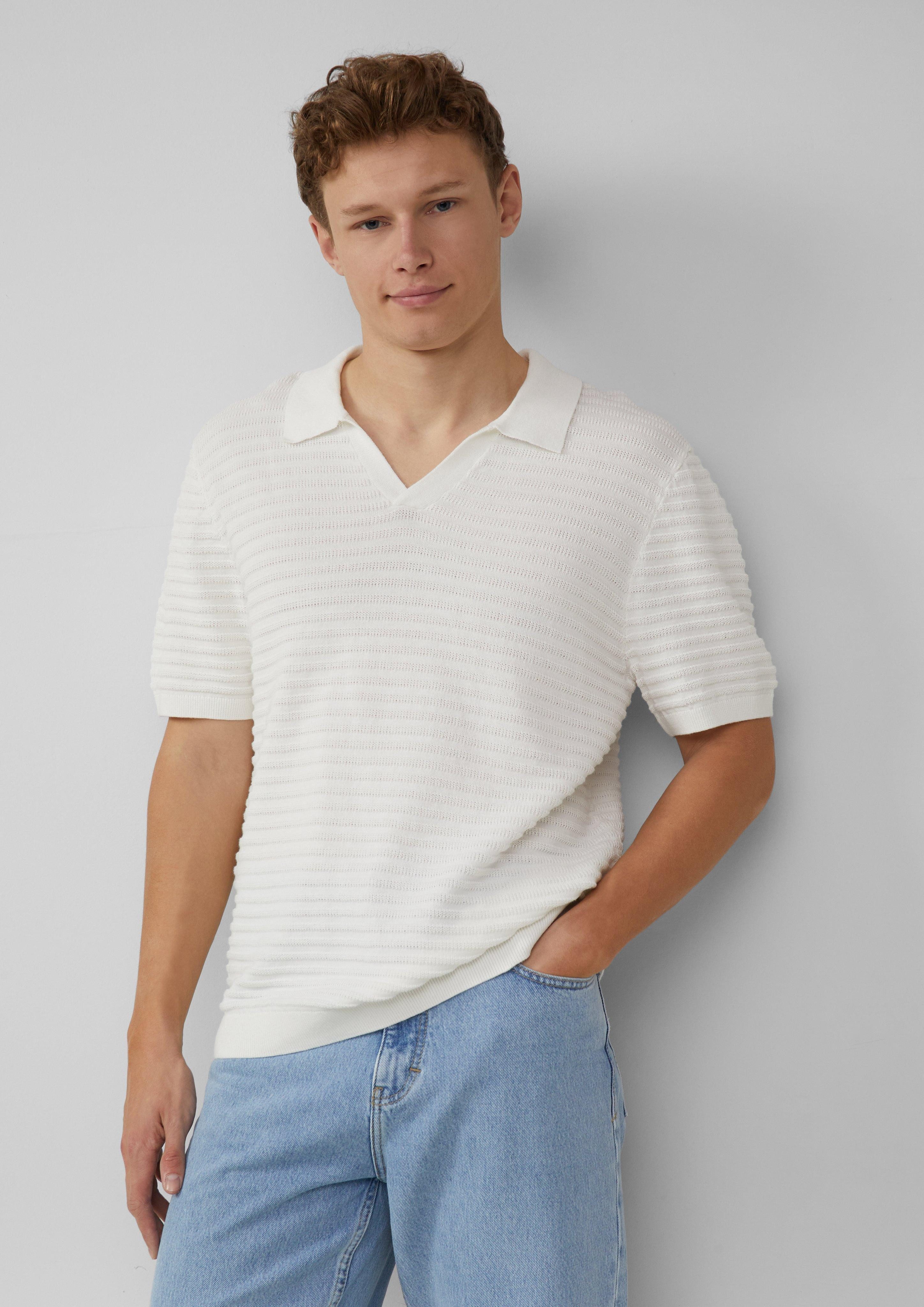 QS Kurzarmshirt Strickpolo mit offenem Kragen günstig online kaufen
