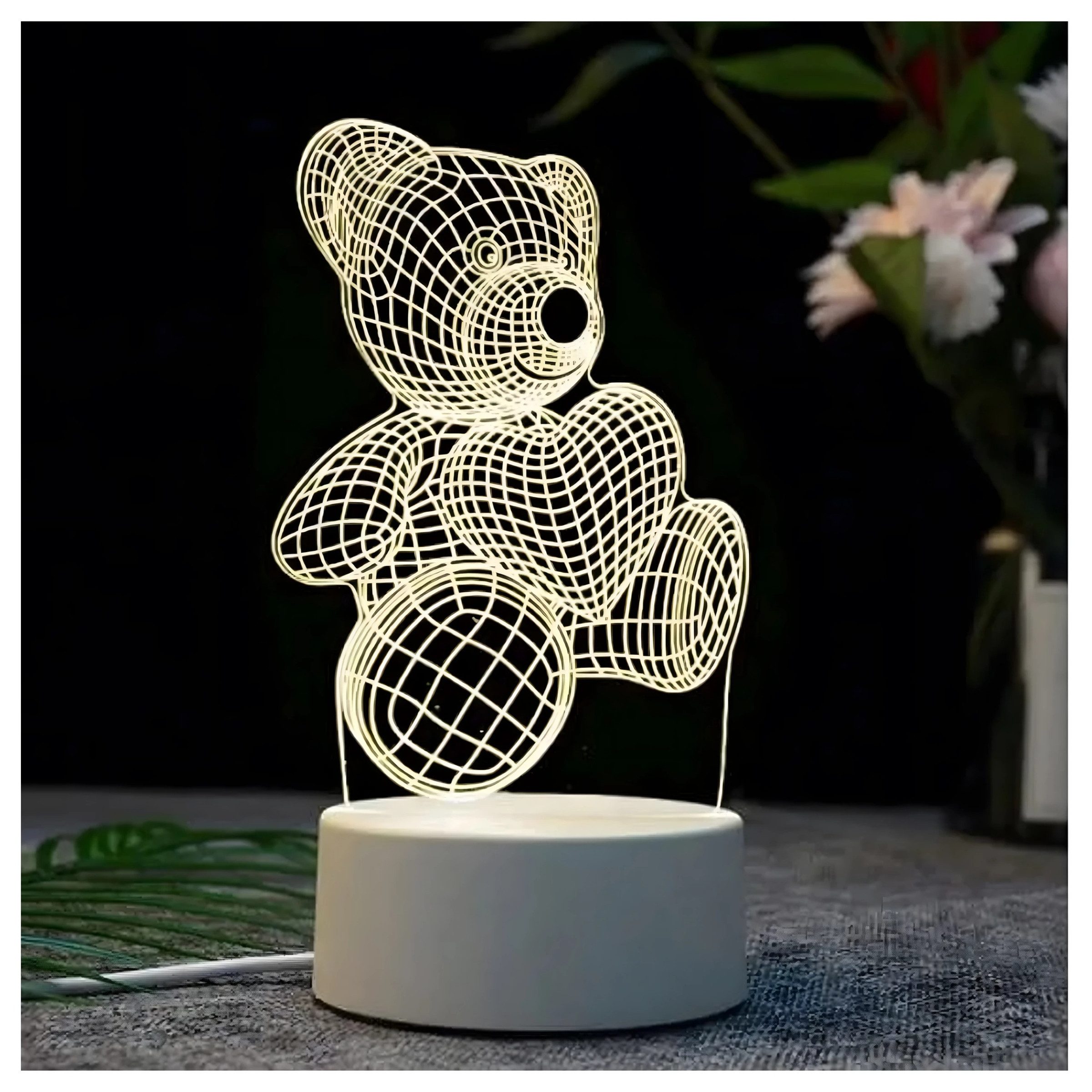 Realb2b LED Nachtlicht LED Nachtlicht Teddybär 3D Illusion Kinderzimmer USB Touch Lampe, LED fest integriert, Warmweiß, 3D Effekt Touch USB warmweiß dekorativ Kinderzimmer Lampe