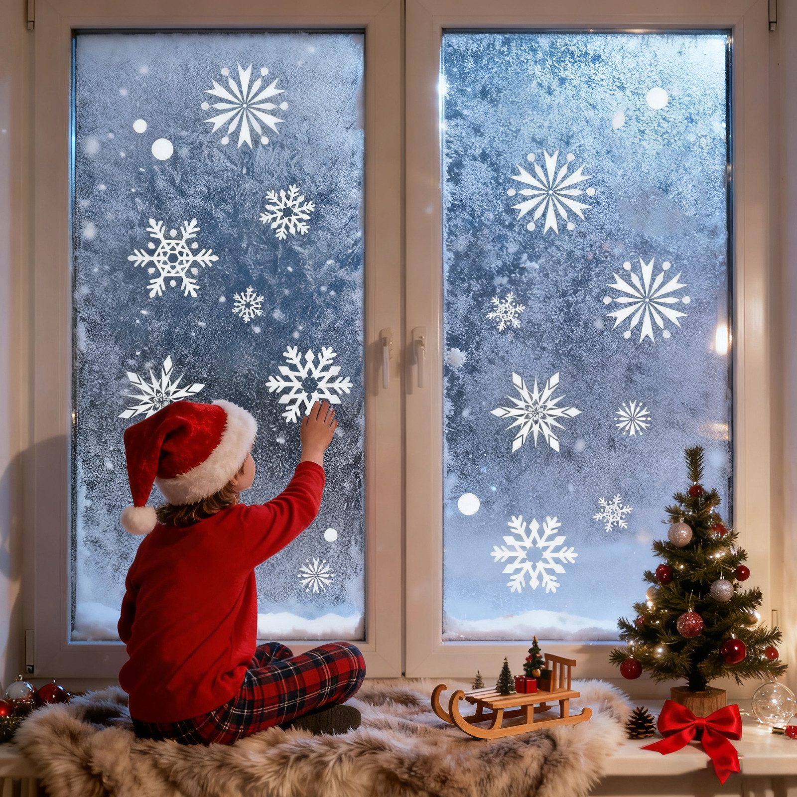Salcar Fensterbild Fensteraufkleber Weihnachten Schneeflocken Weihnachtsdek günstig online kaufen